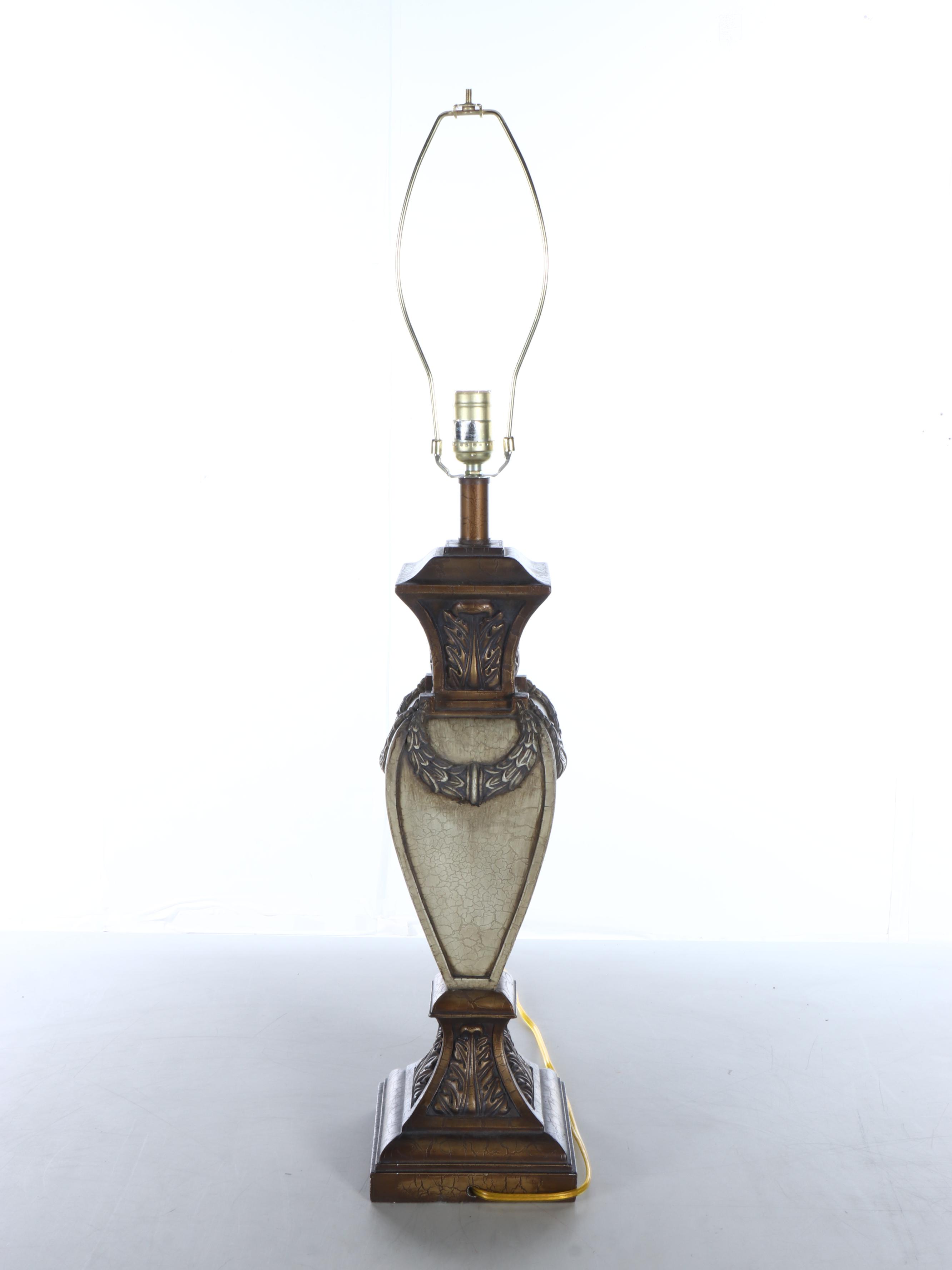 Louis XVI Style Resin Table Lamp with Fabric Shade