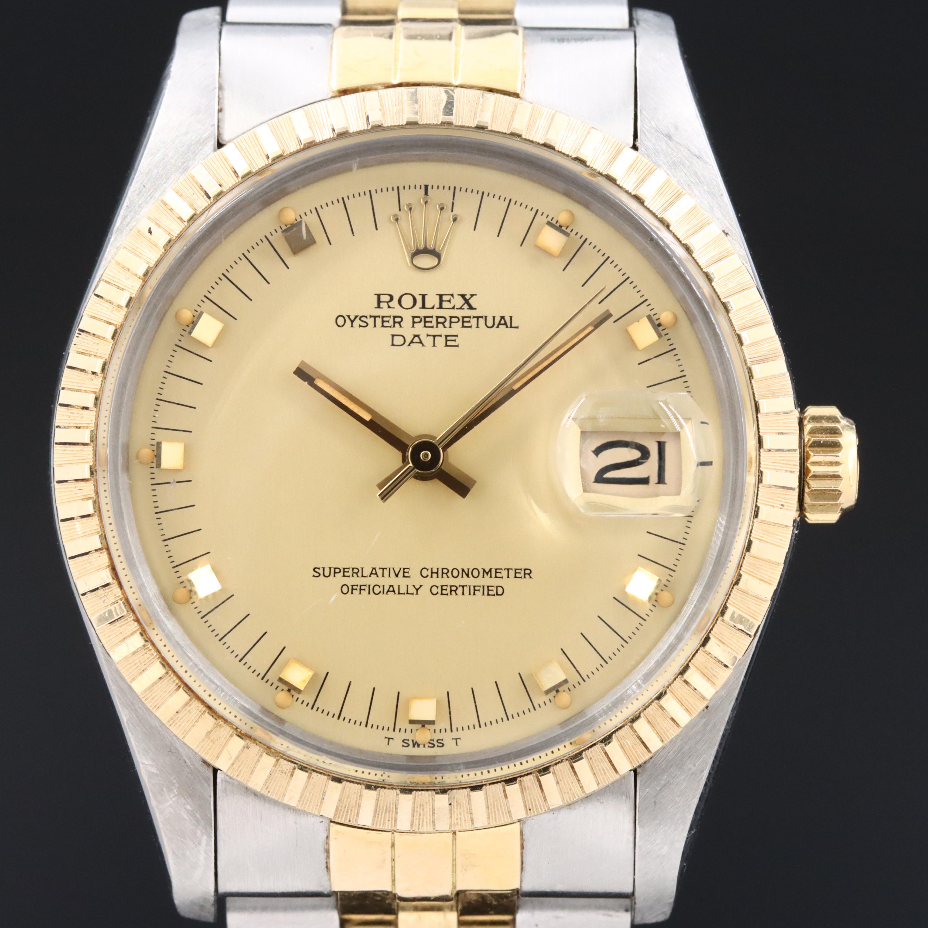 1981 Oyster Perpetual Date 15053 Engine Turned Bezel Watch