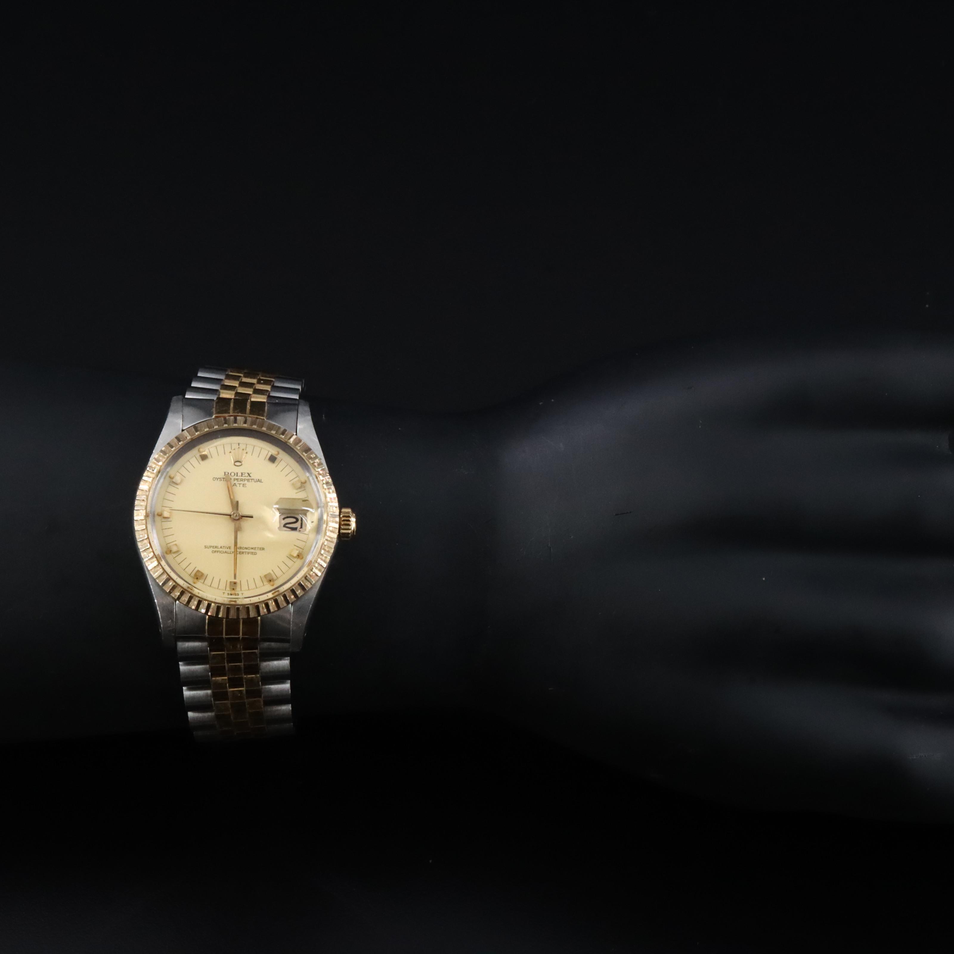 1981 Oyster Perpetual Date 15053 Engine Turned Bezel Watch