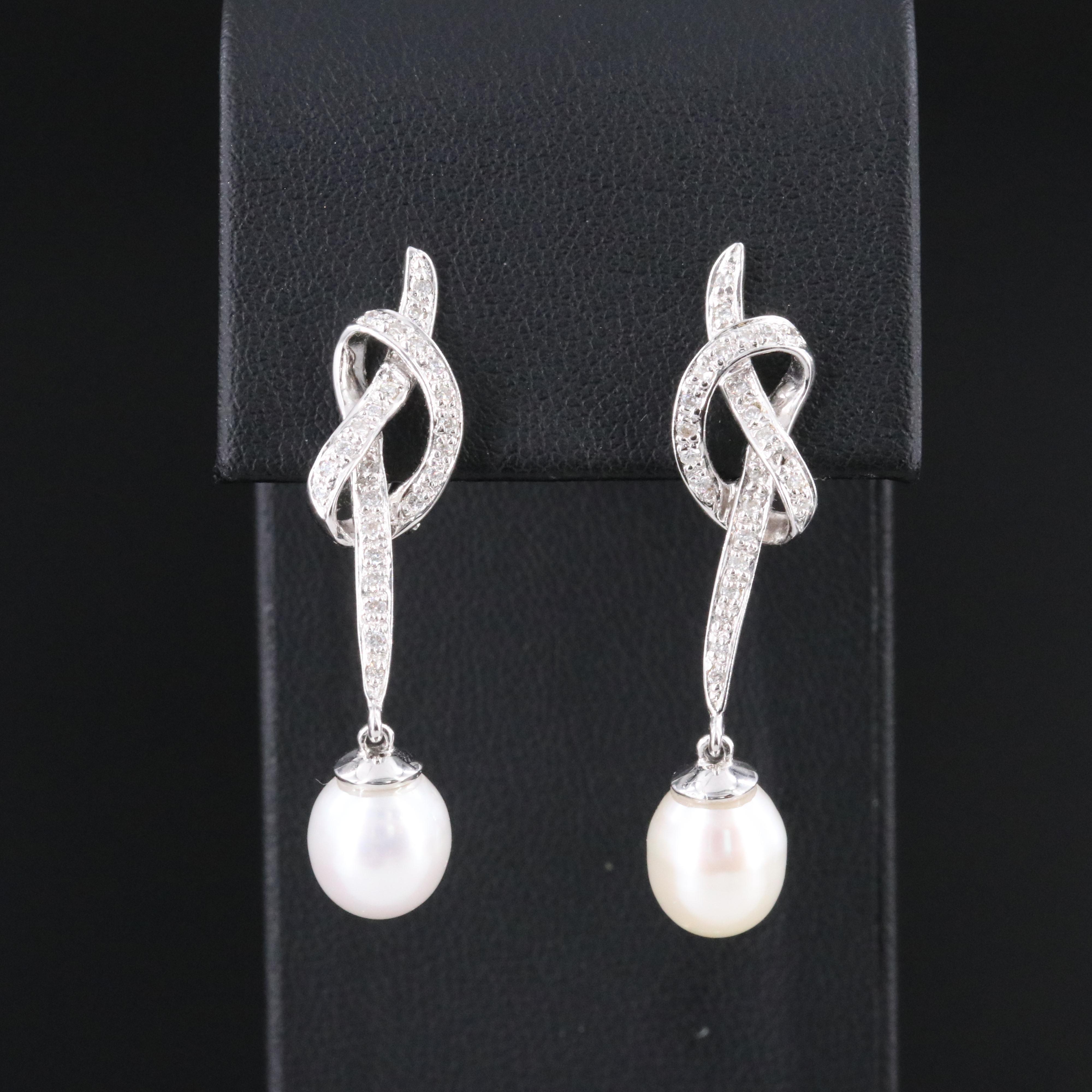 18K Pearl and Diamond Knot Earrings