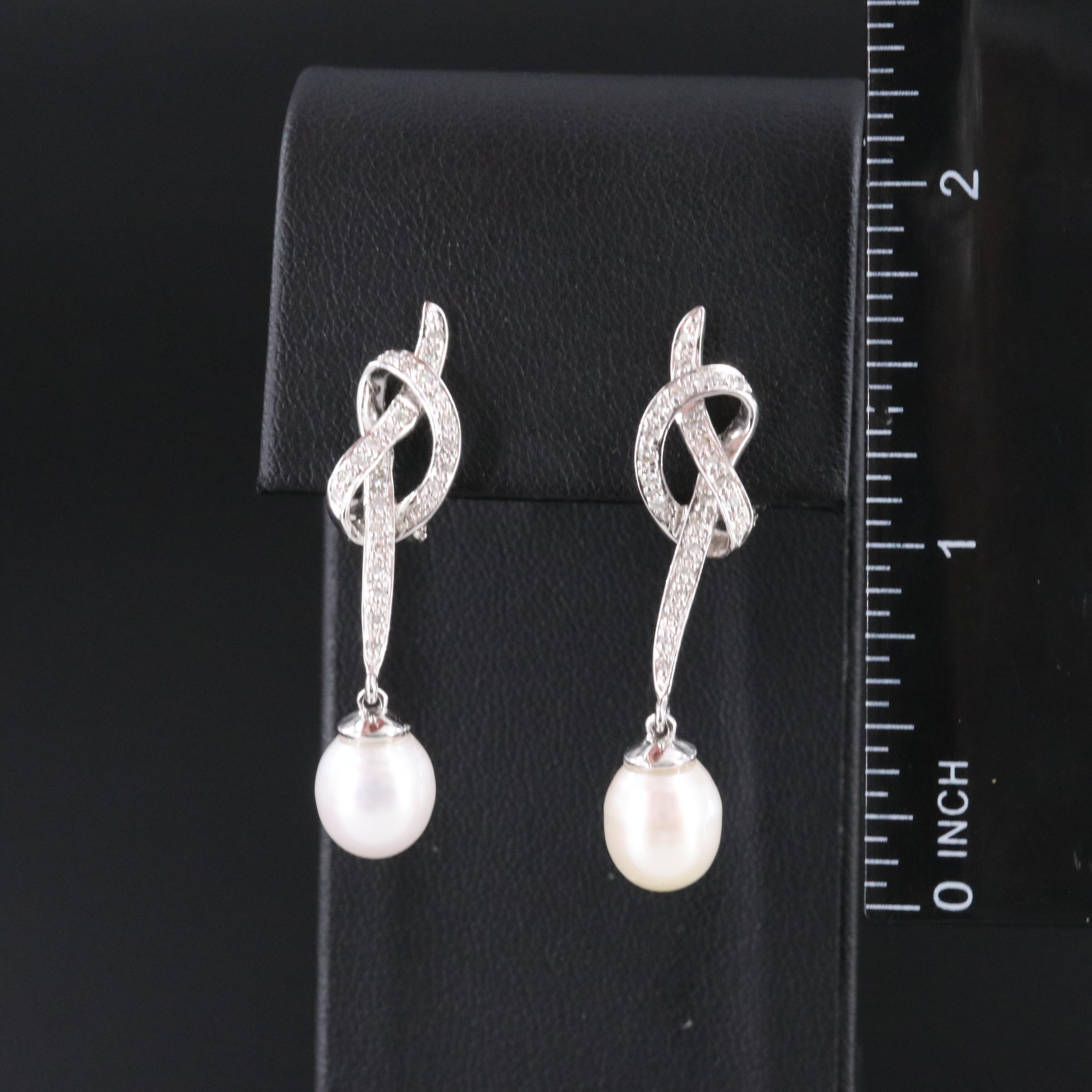 18K Pearl and Diamond Knot Earrings
