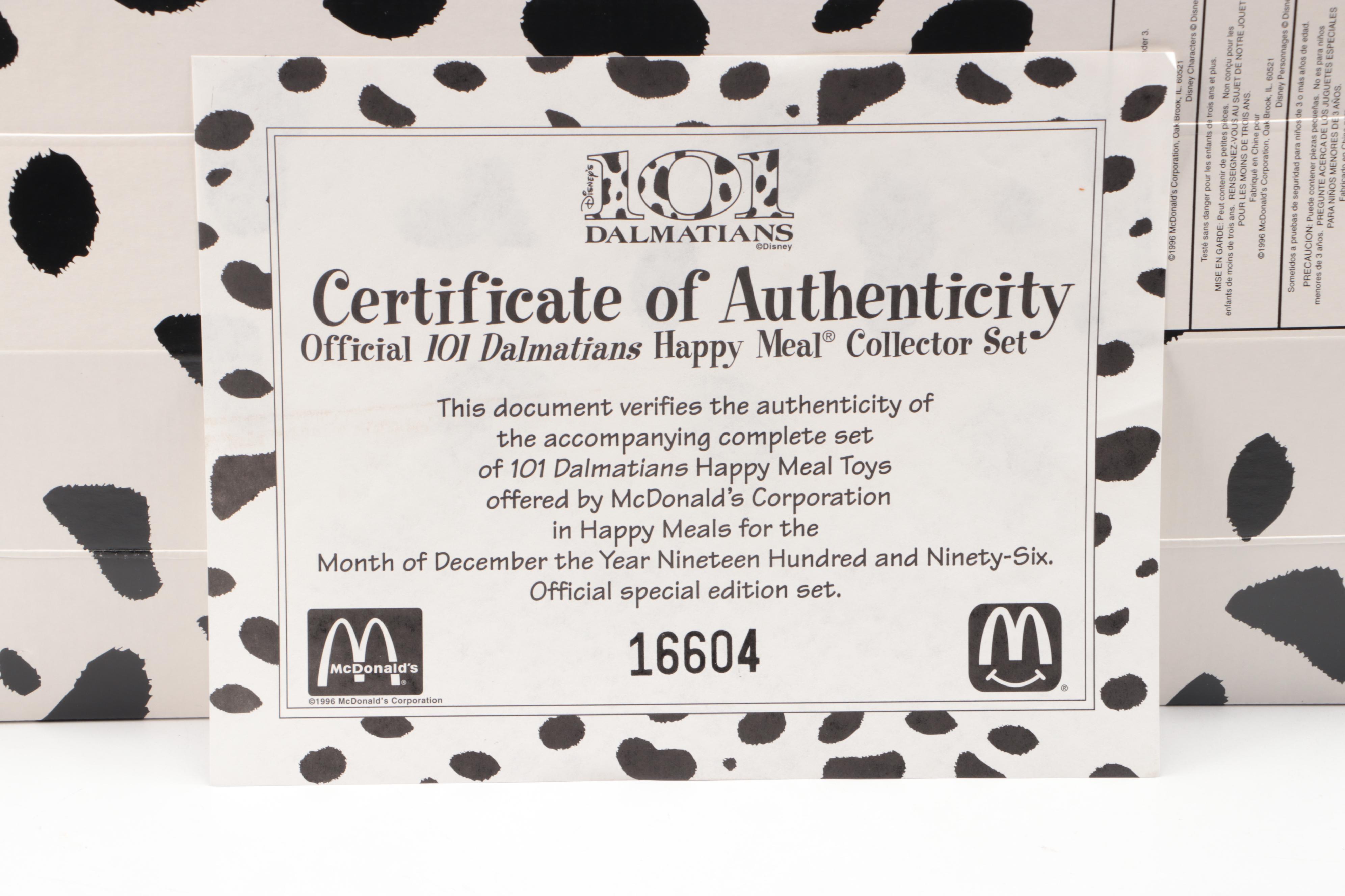 McDonald's for Disney's "101 Dalmatians" Happy Meal Toys Full Set with Case, COA