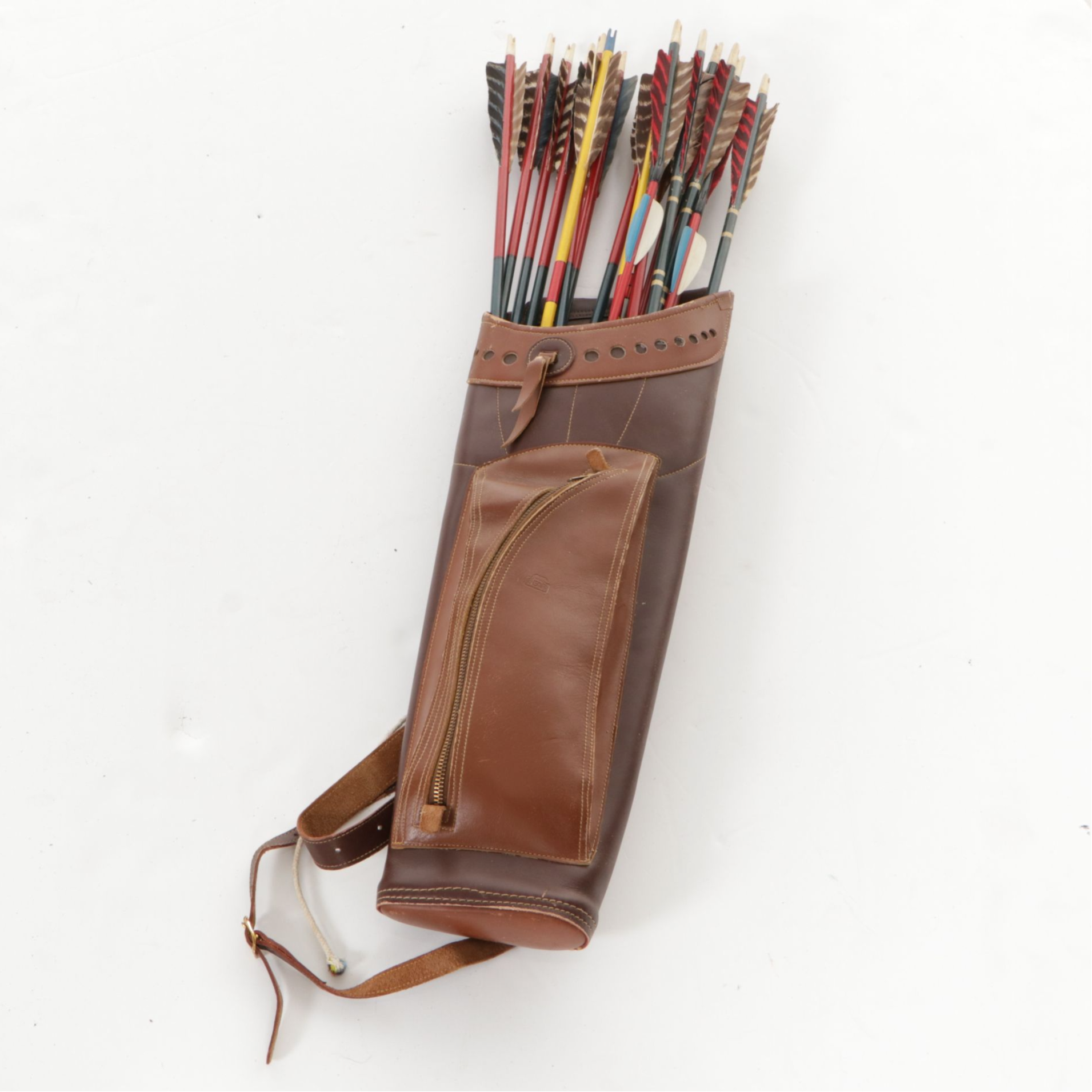 Bear Archery Leather Quiver with Arrows, Teal Bow and Accessories