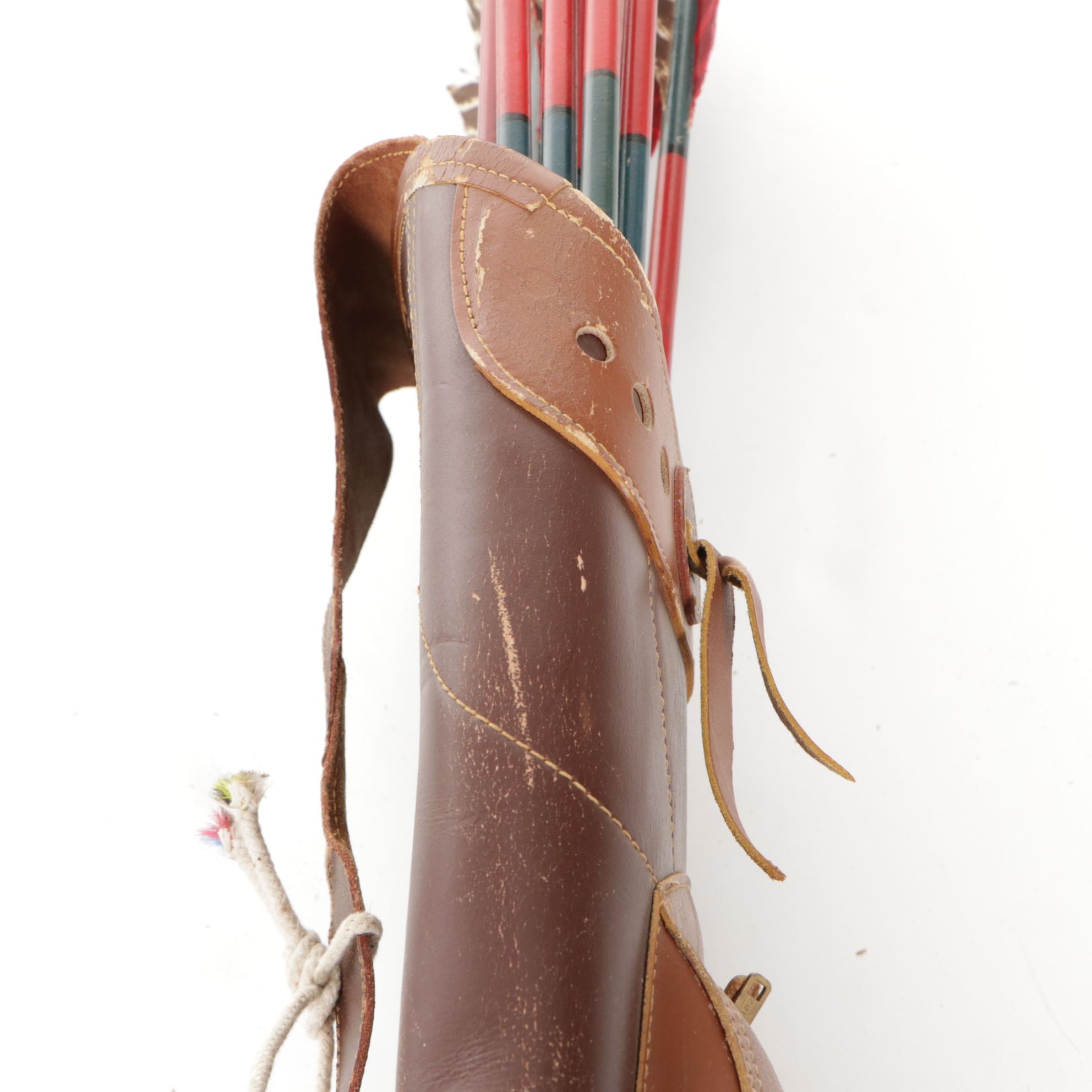 Bear Archery Leather Quiver with Arrows, Teal Bow and Accessories