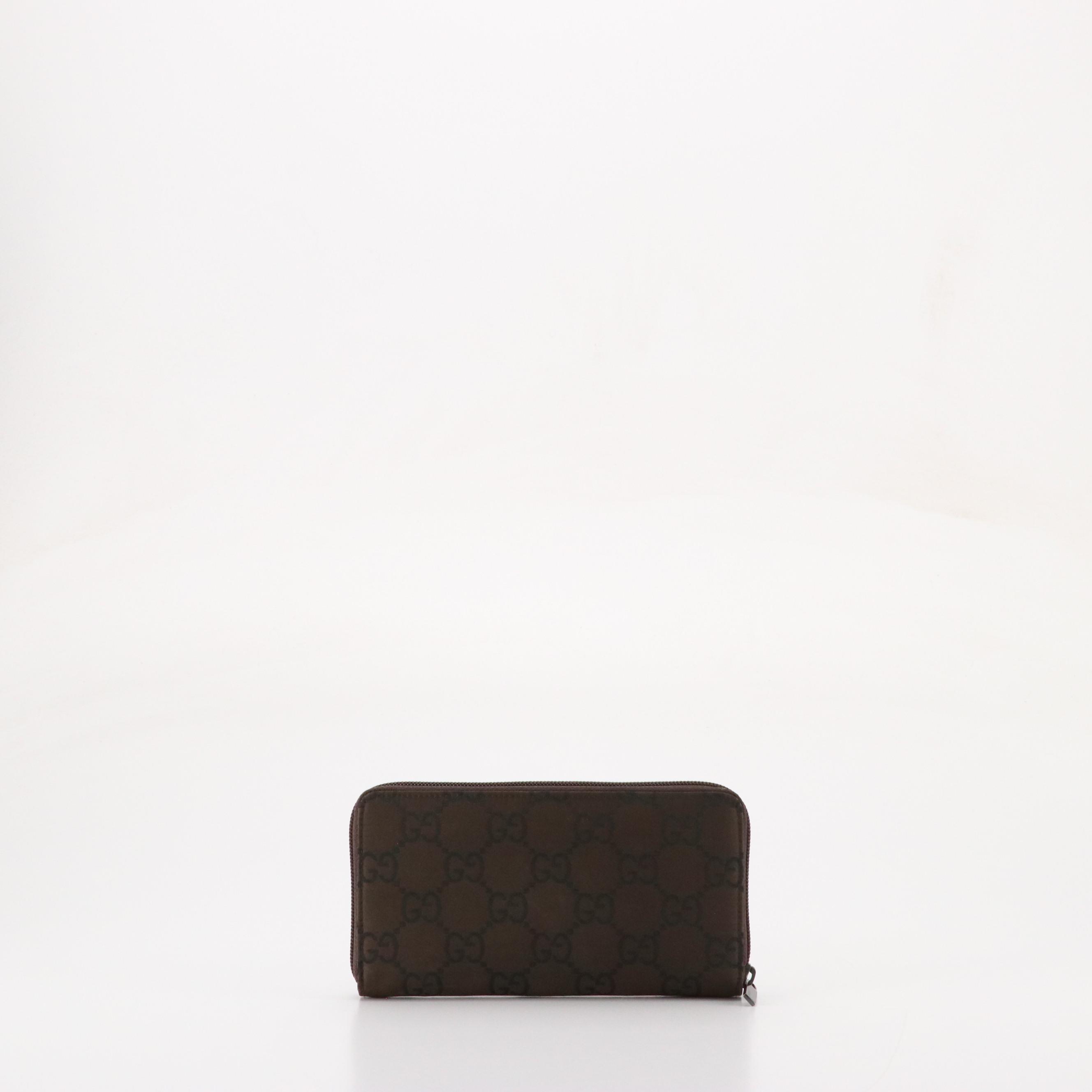 Gucci Brown Jumbo GG Jacquard Zip-Around Wallet with Box