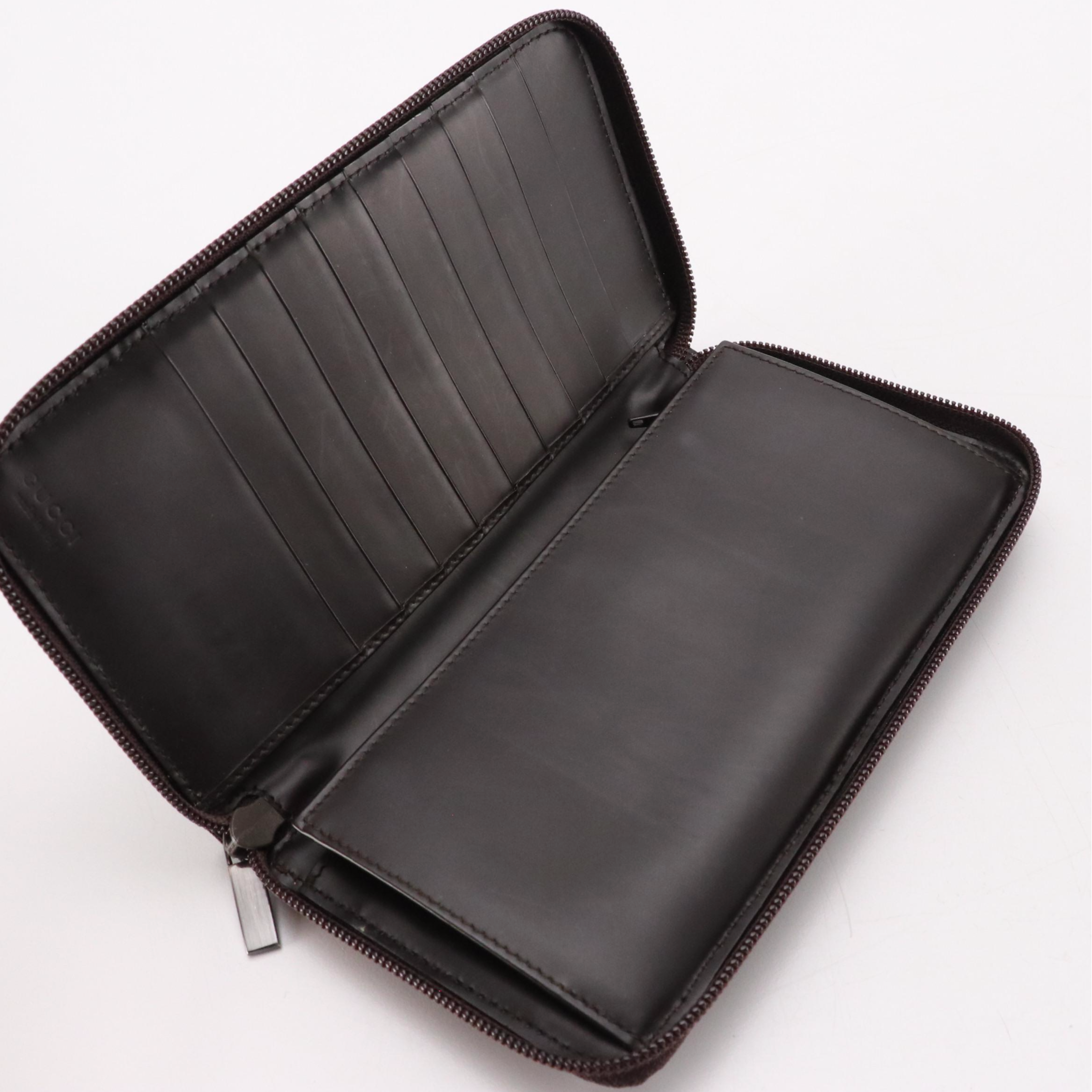 Gucci Brown Jumbo GG Jacquard Zip-Around Wallet with Box