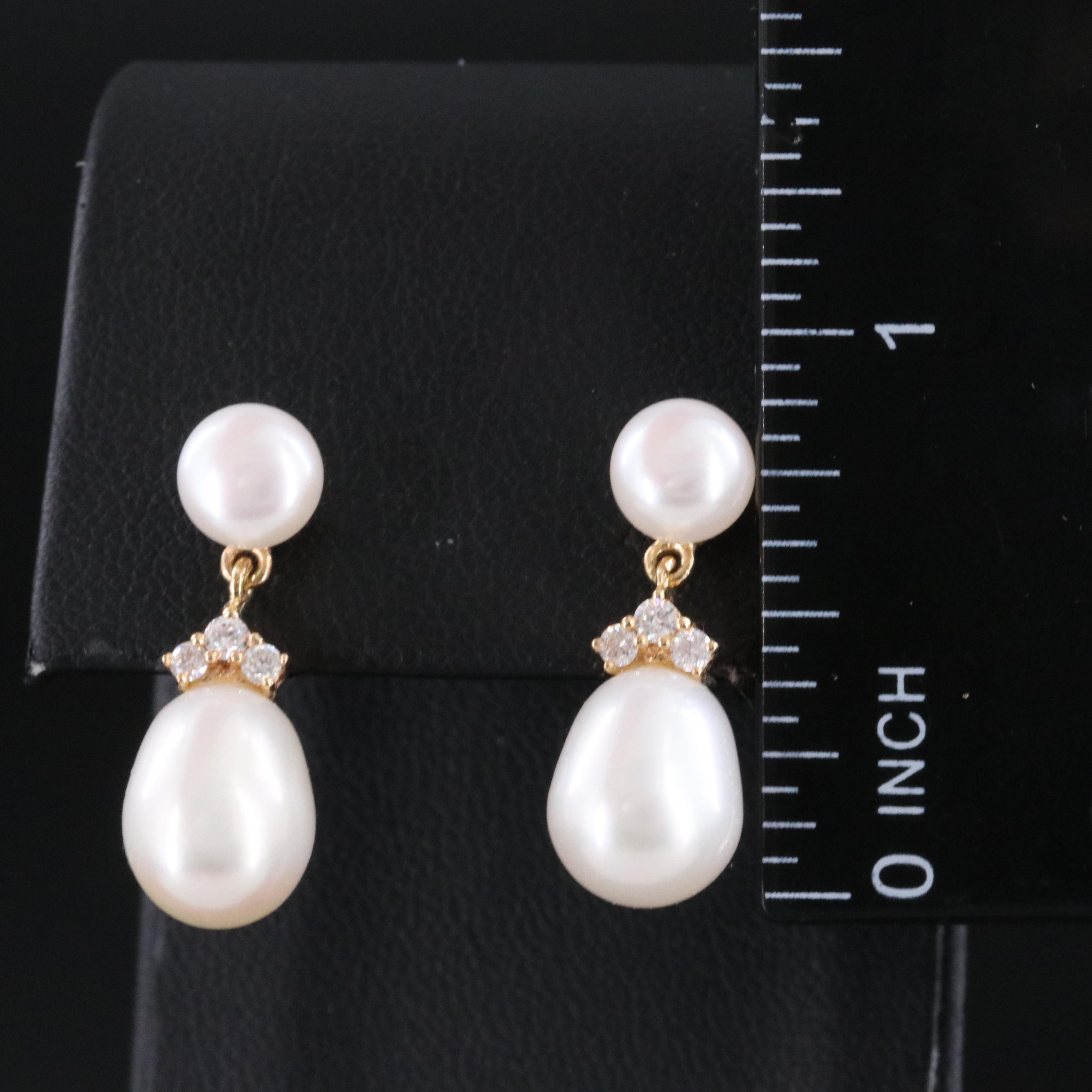 14K Pearl and Diamond Earrings