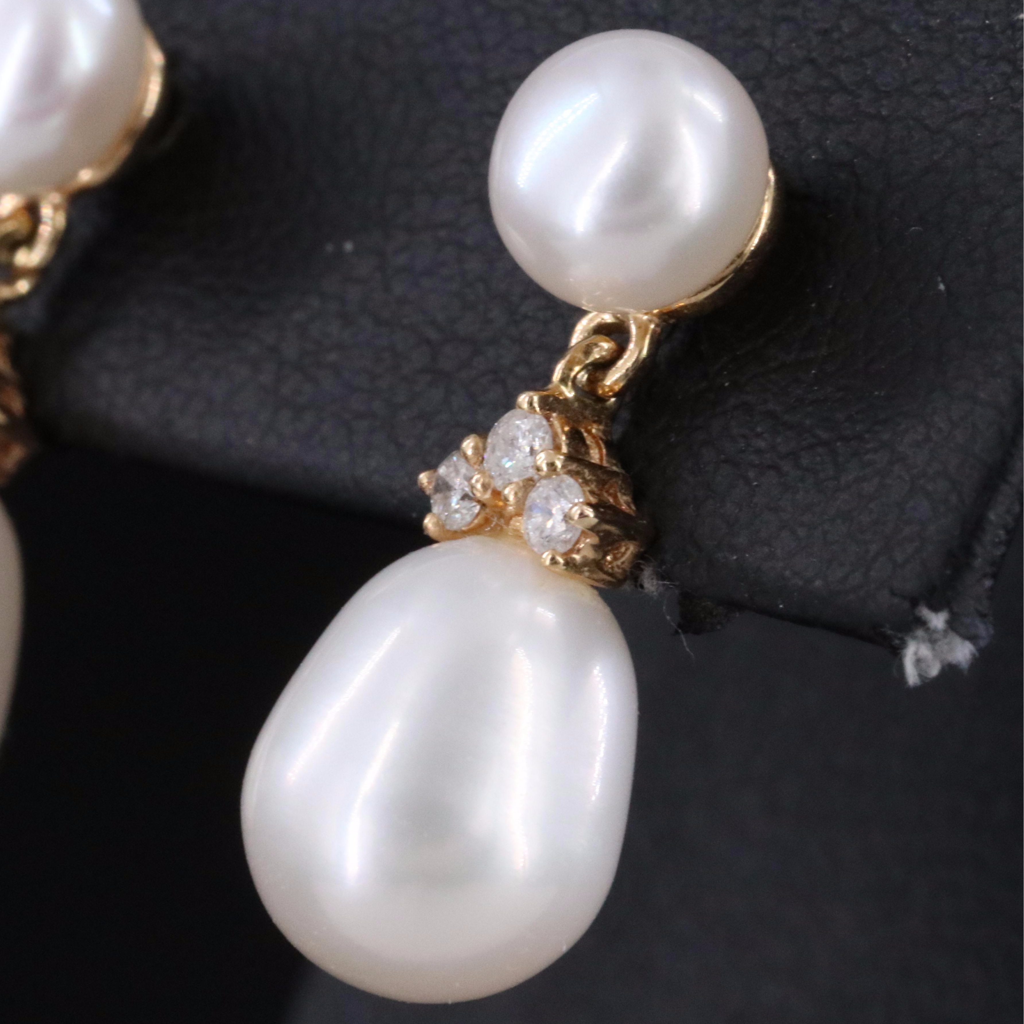 14K Pearl and Diamond Earrings