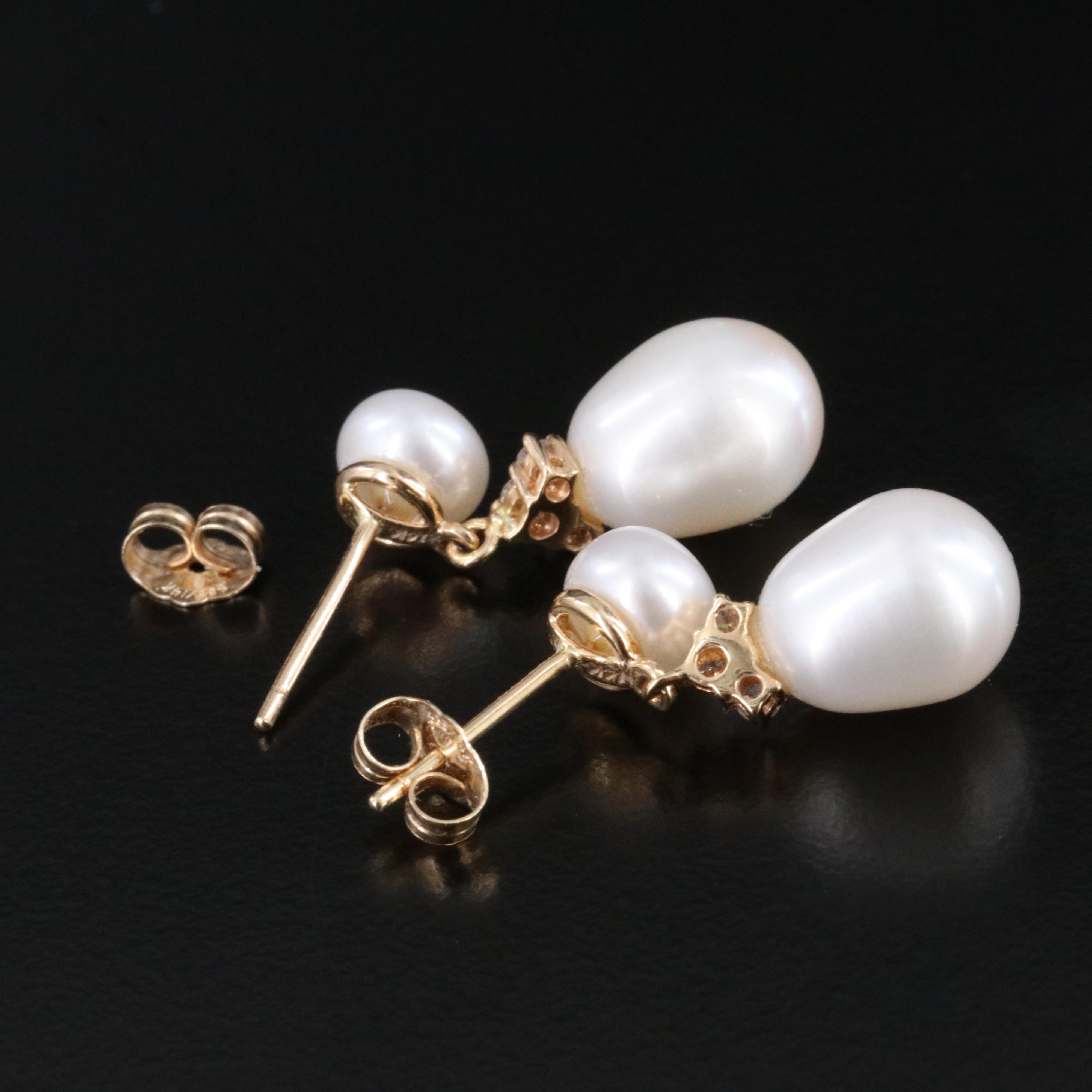 14K Pearl and Diamond Earrings