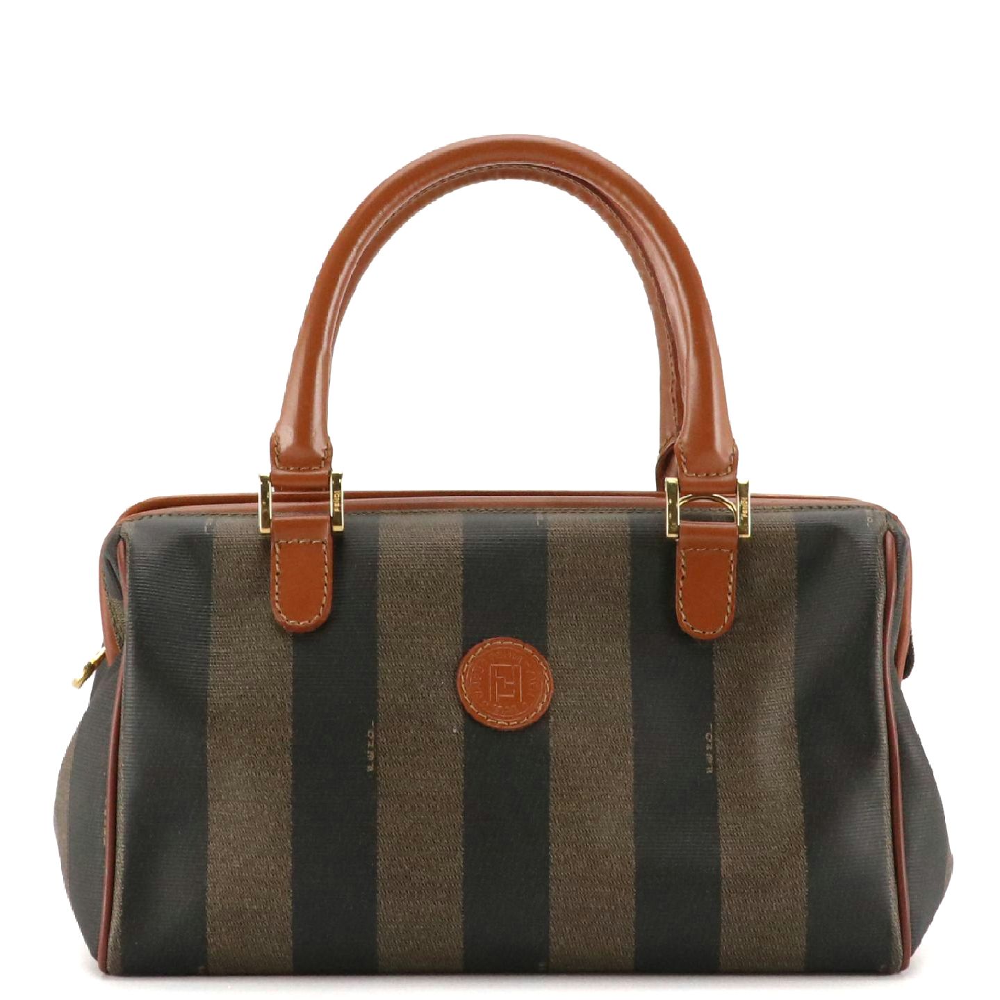 Fendi Hinge Frame Handbag in Pequin Stripe Coated Canvas and Leather