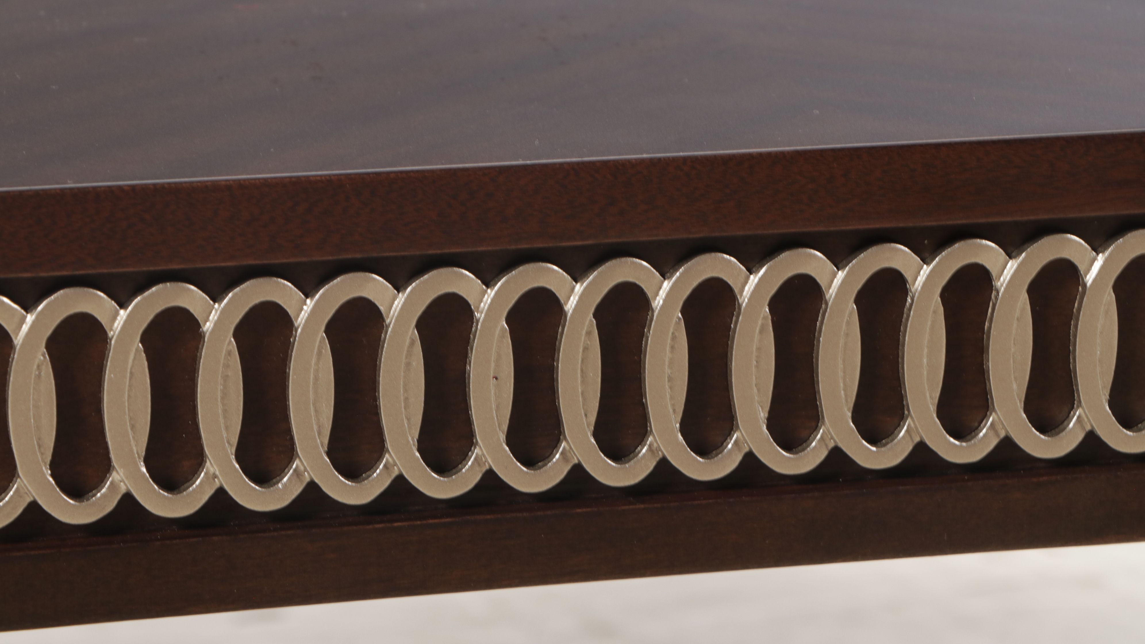 Caracole "Oxford" Walnut Finish Sapele and Silvered Wood Coffee Table