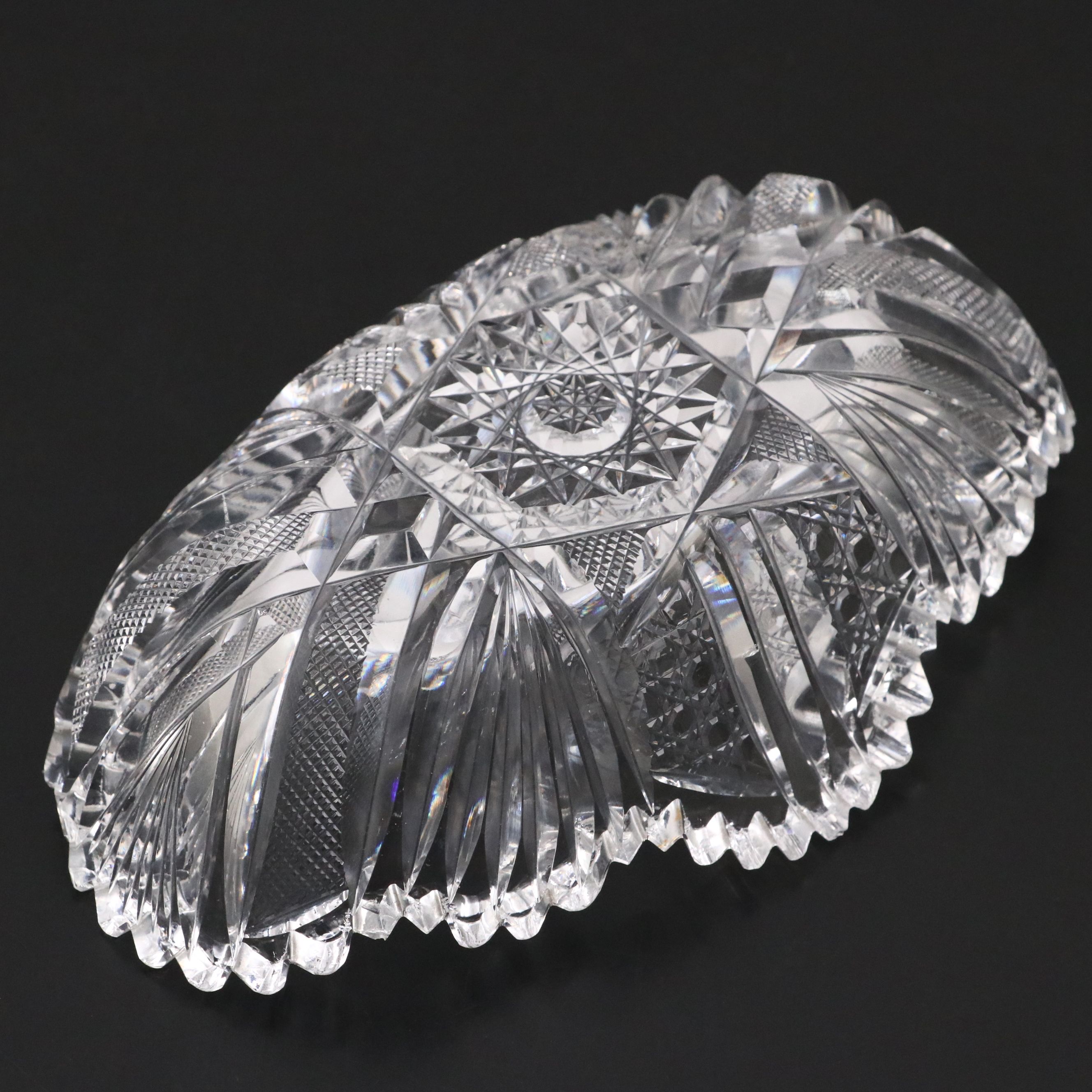 Russian Crystal Decanter, American Brilliant Cut Crystal Dish, and Crystal Bowl