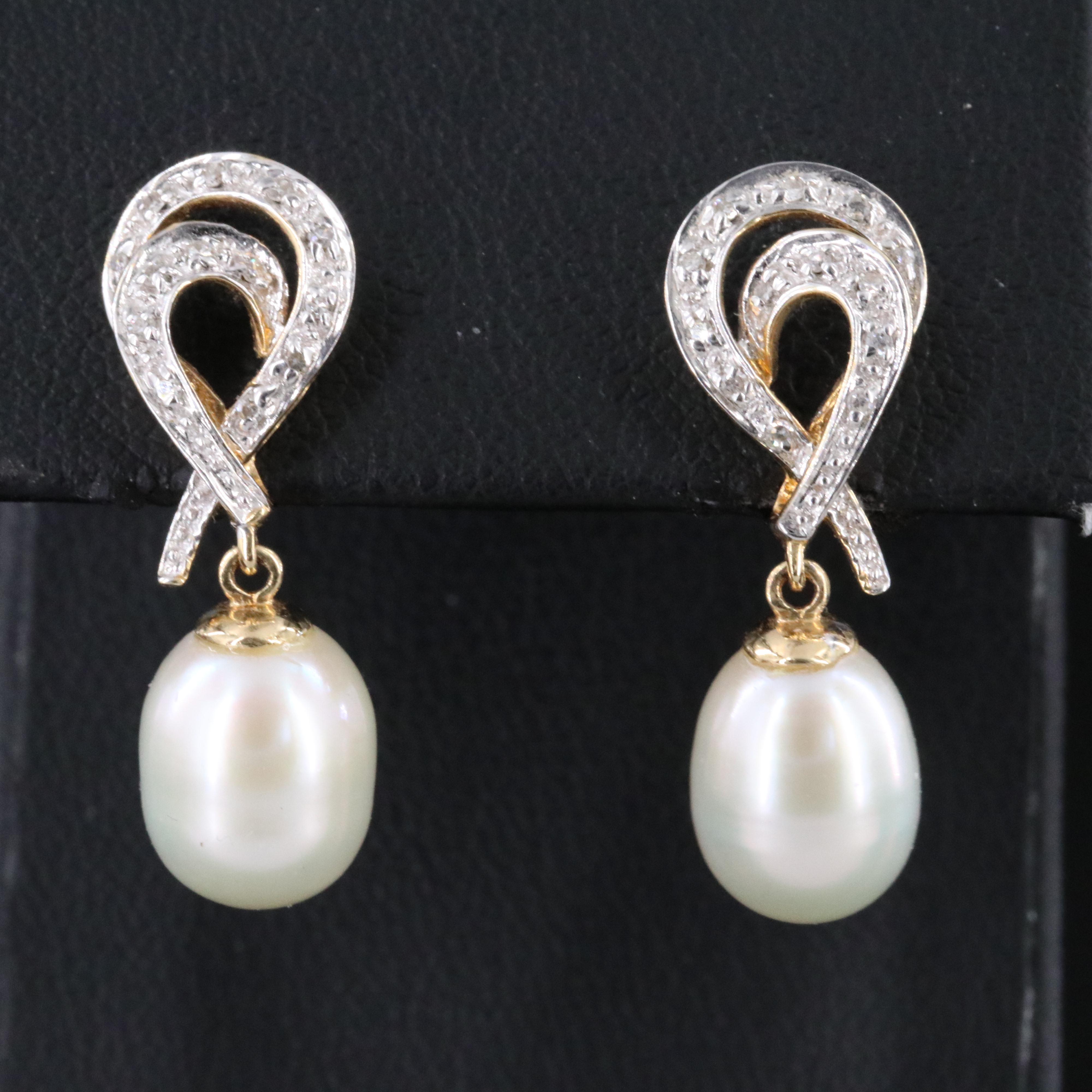 14K Pearl and Diamond Earrings