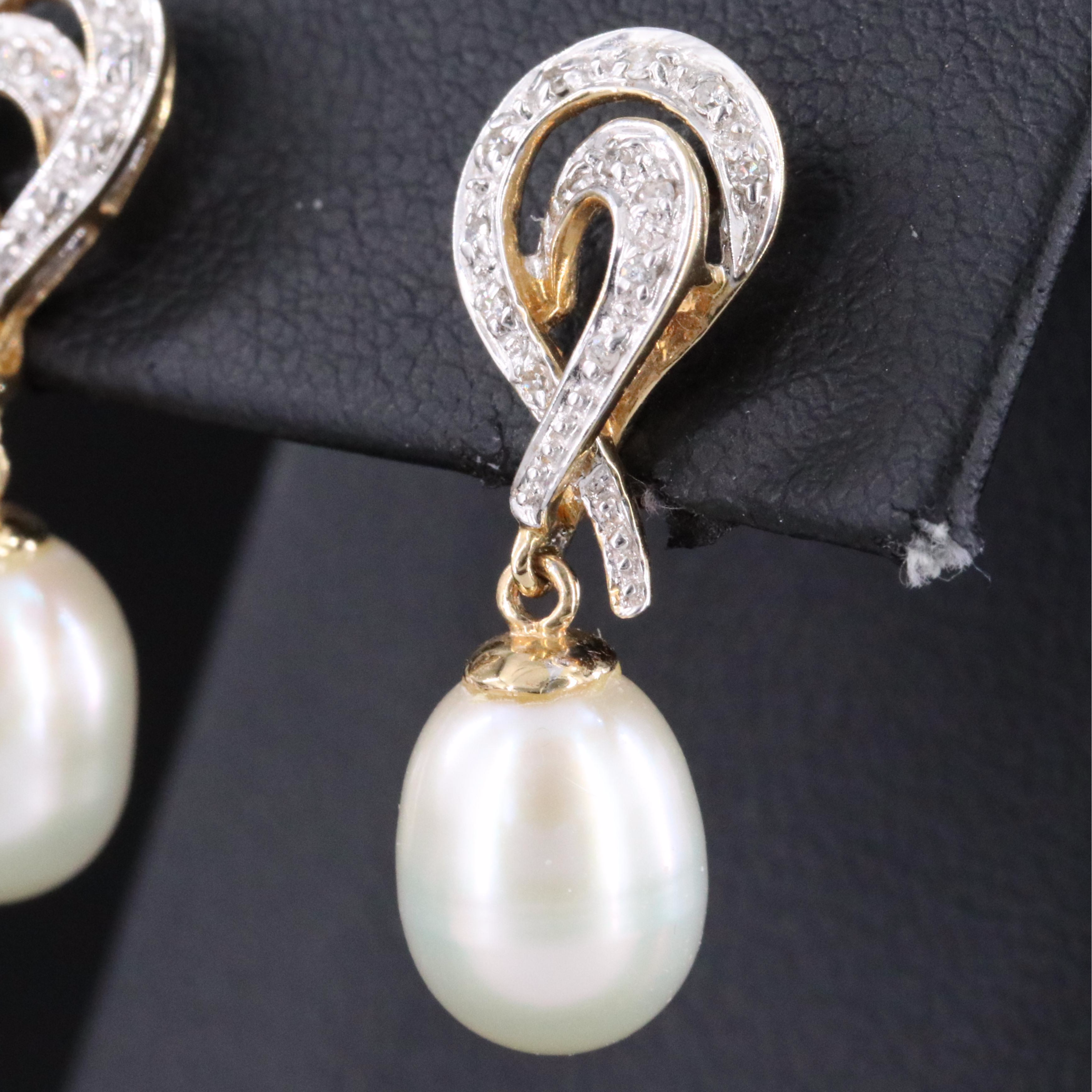14K Pearl and Diamond Earrings