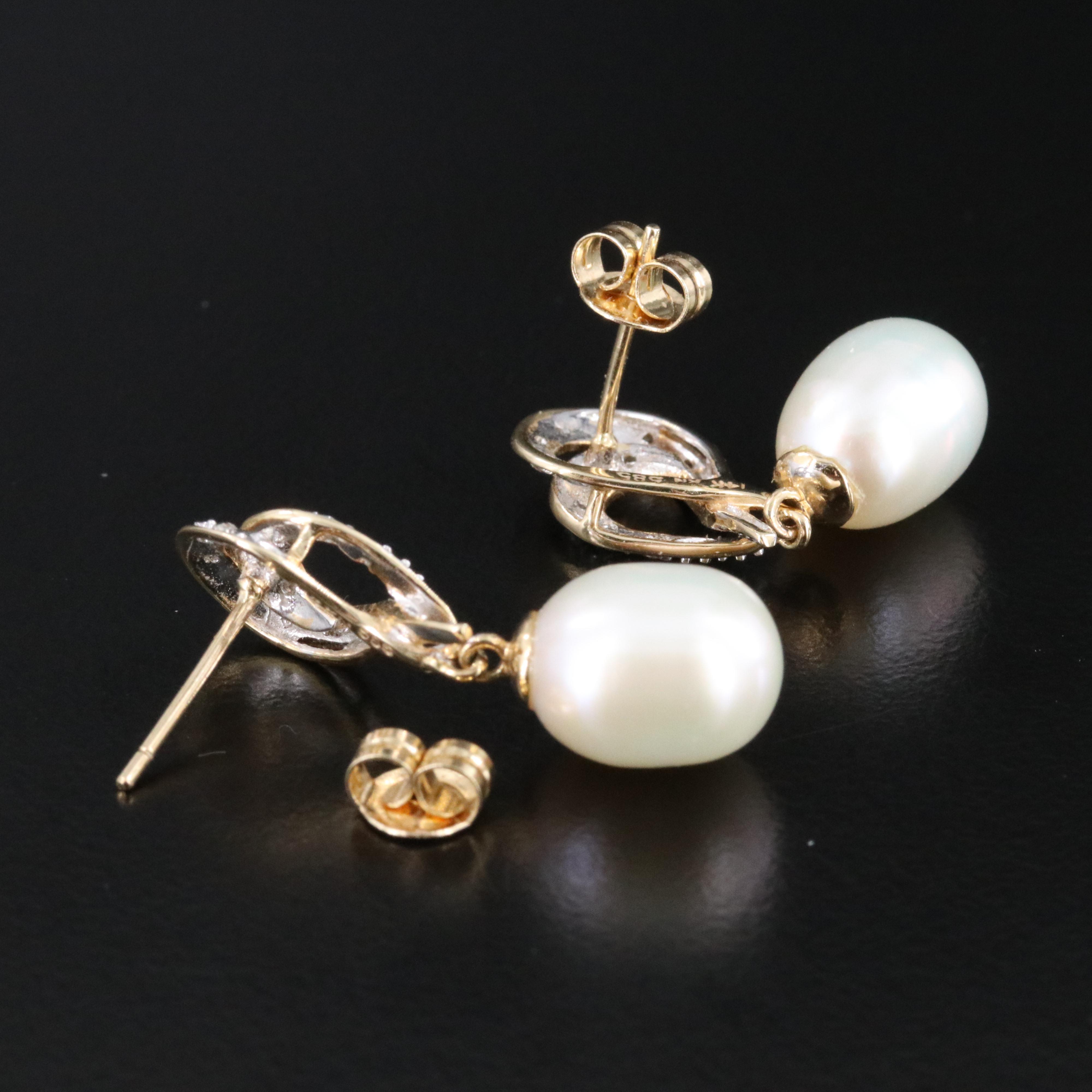 14K Pearl and Diamond Earrings