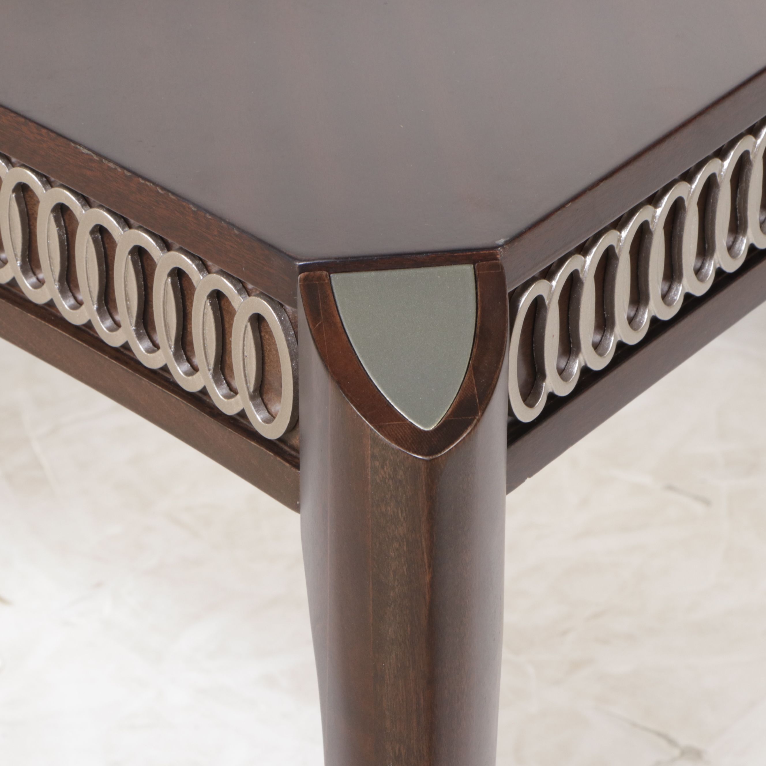 Caracole "Oxford" Walnut Finish Sapele and Silvered Wood Coffee Table