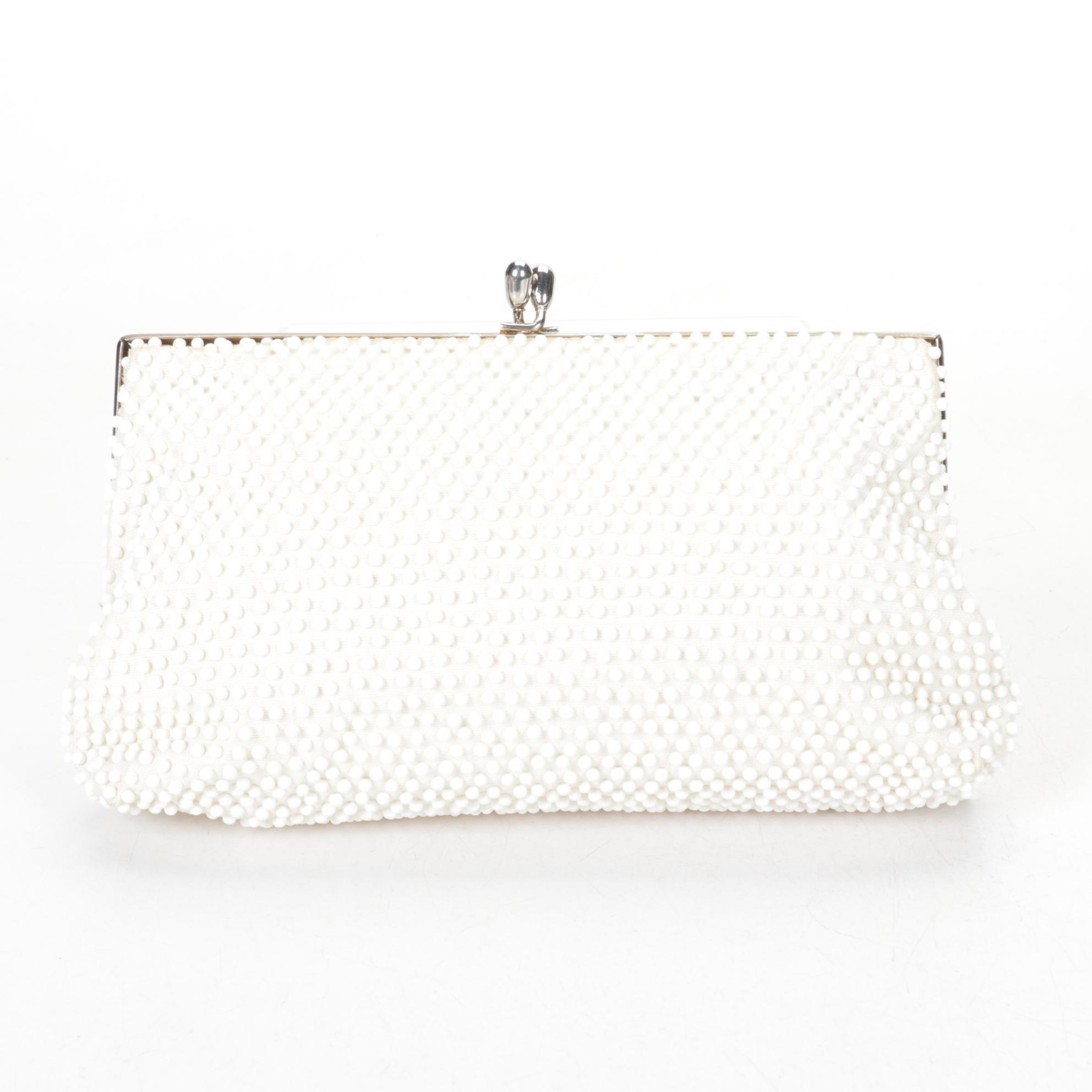 Ivory Beaded Clutch with Life Stride Brown Leather Satchel and Evening Purse