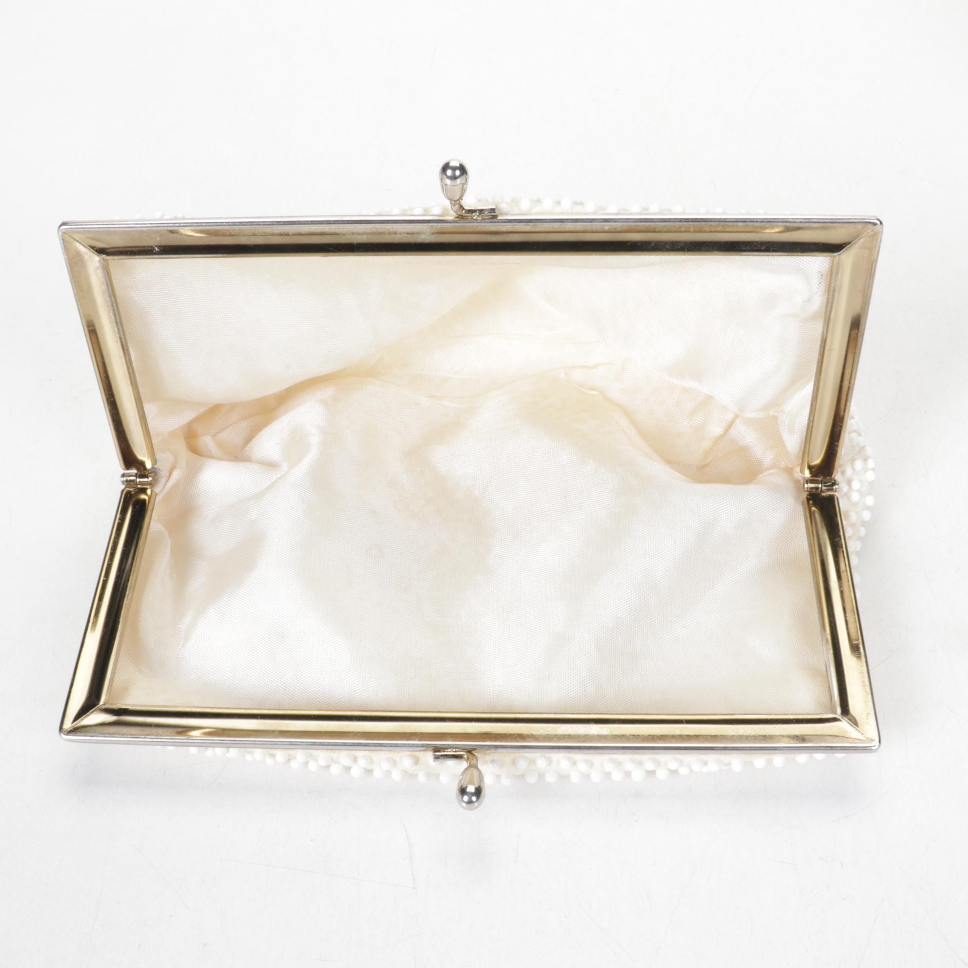 Ivory Beaded Clutch with Life Stride Brown Leather Satchel and Evening Purse