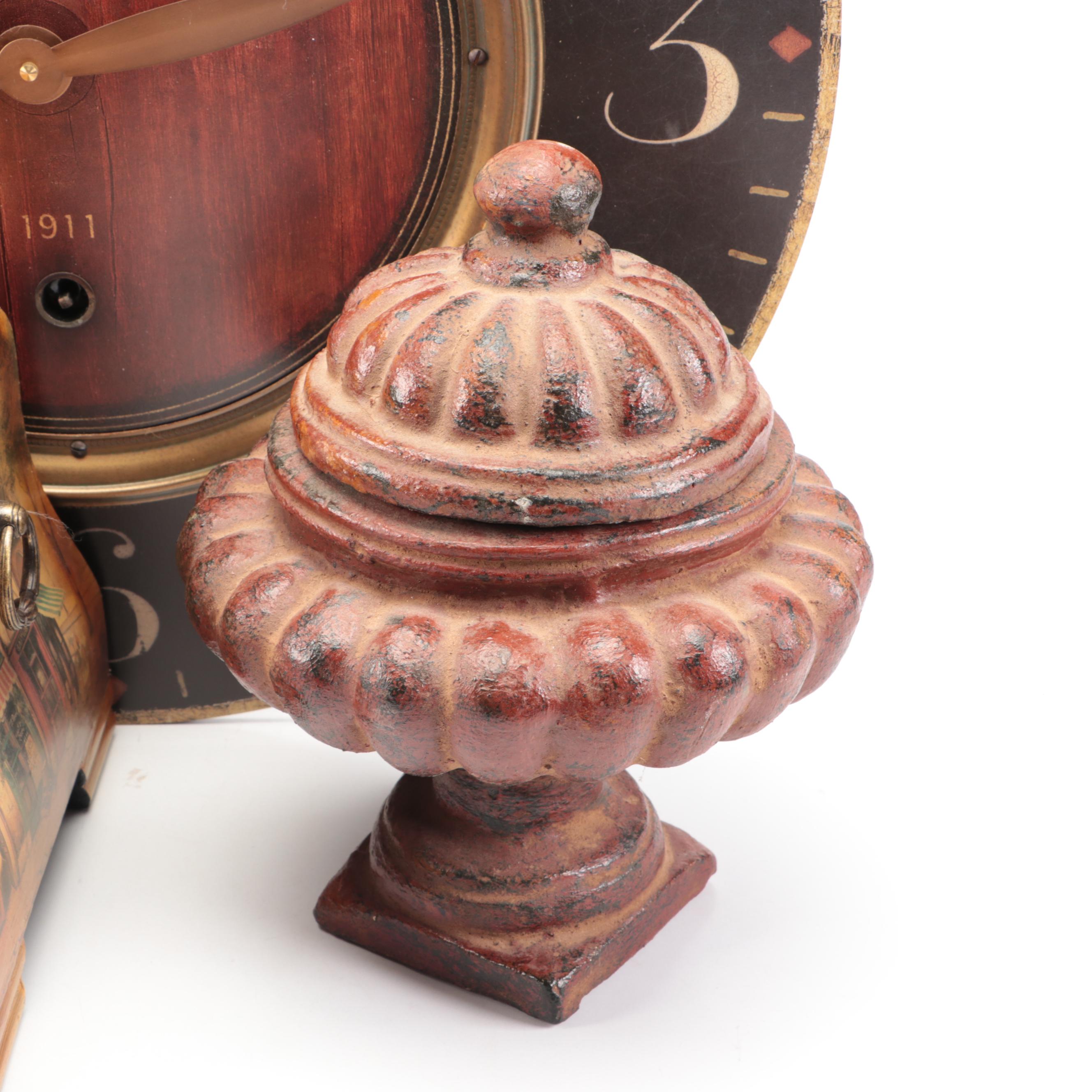 Alexandre Martinot Wall Clock with Bookends and Other Home Décor