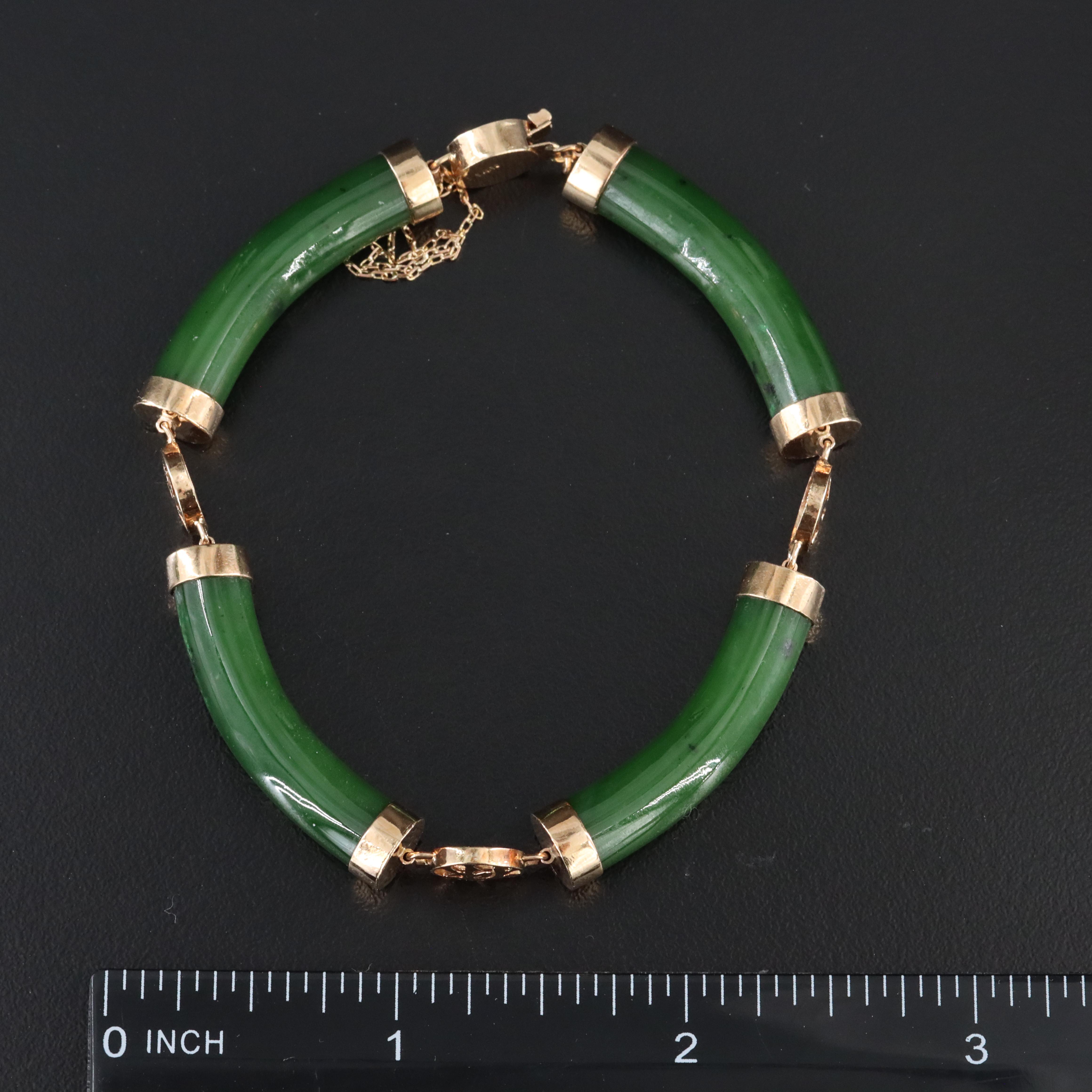 10K Nephrite Bracelet and Earrings with Chinese Characters