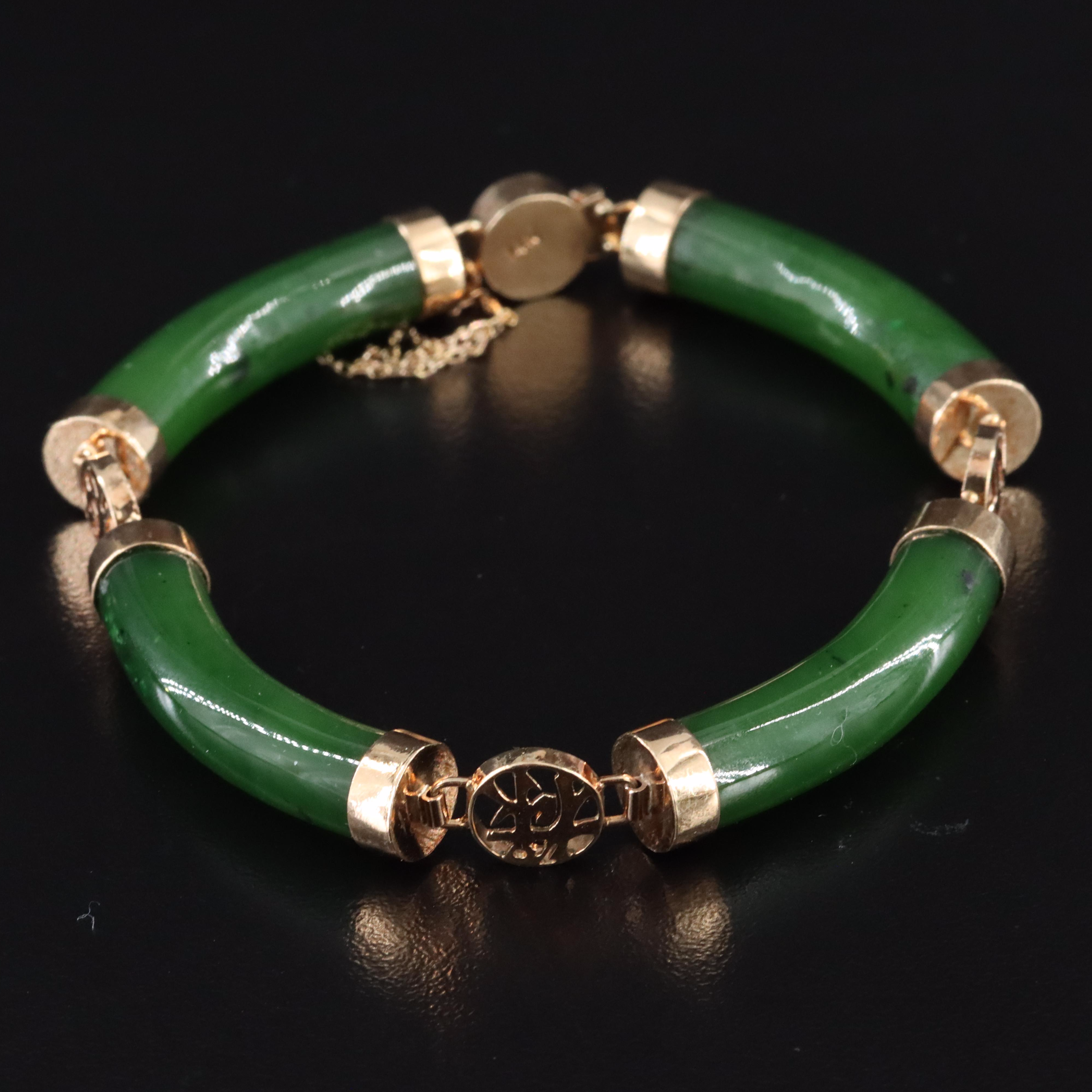 10K Nephrite Bracelet and Earrings with Chinese Characters