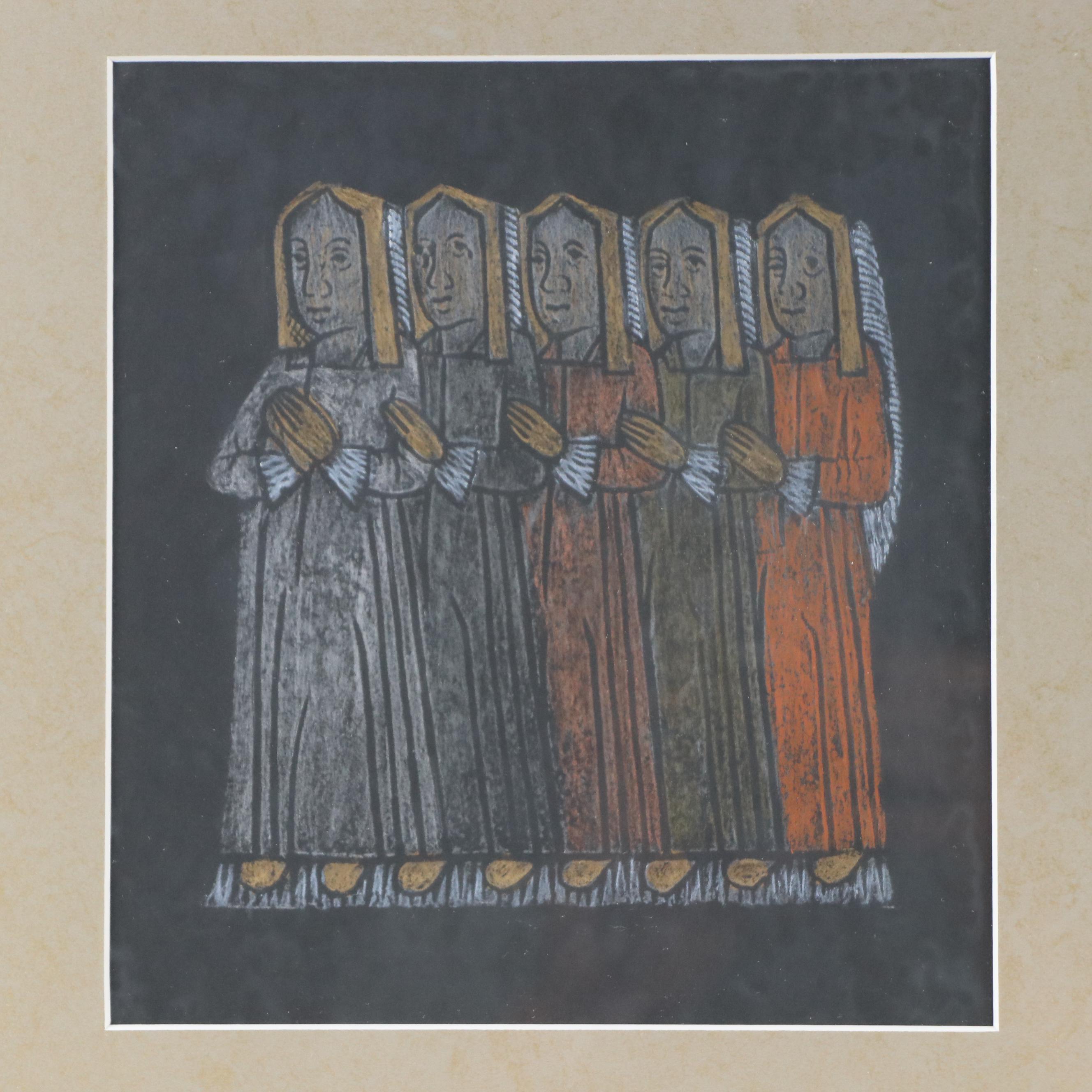 Rubbing Depicting Five Figures in Prayer