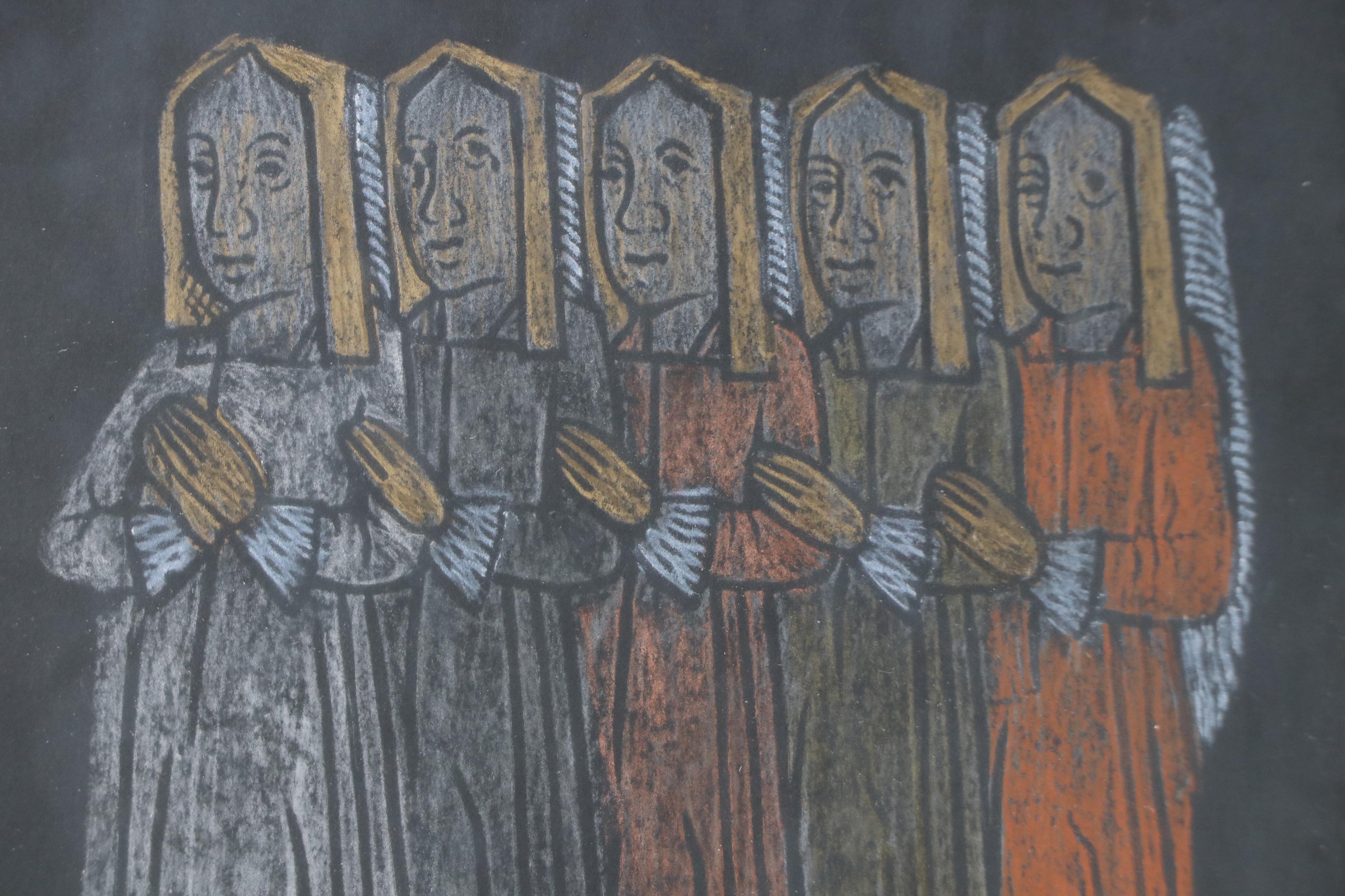 Rubbing Depicting Five Figures in Prayer