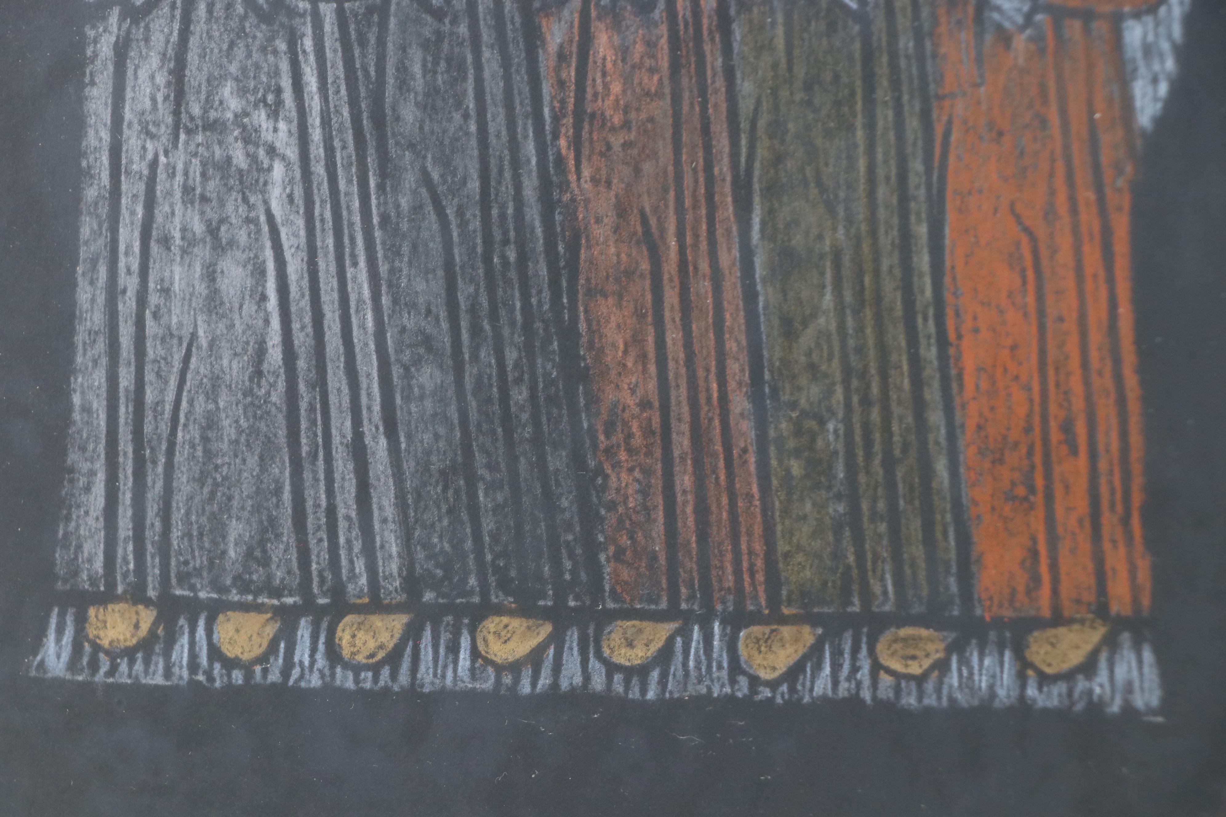 Rubbing Depicting Five Figures in Prayer