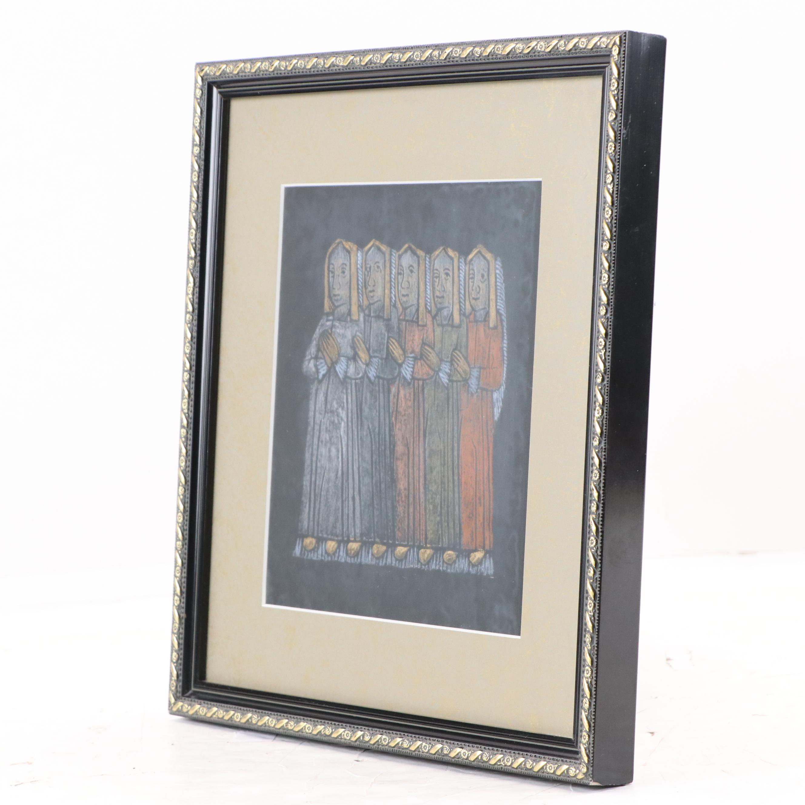 Rubbing Depicting Five Figures in Prayer