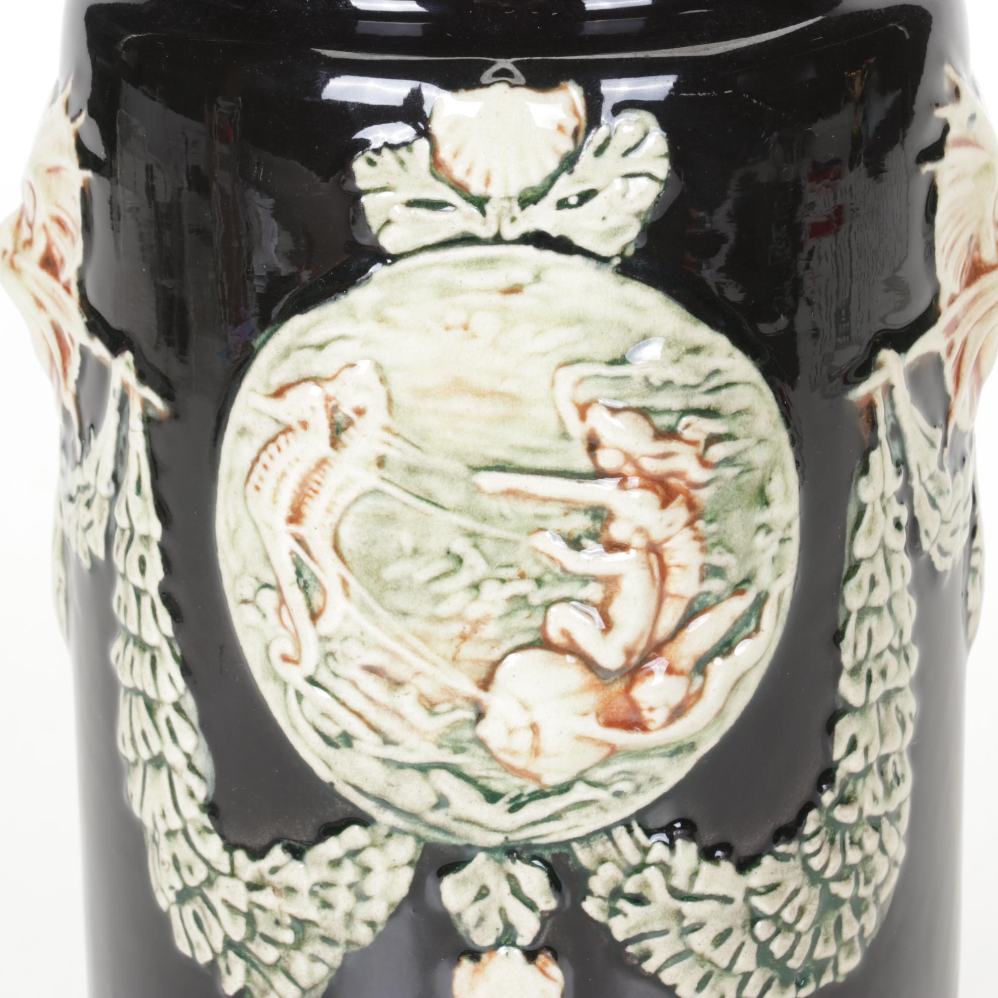 Weller Pottery Black Glazed Vase With Rococo Theme, Mid-20th Century