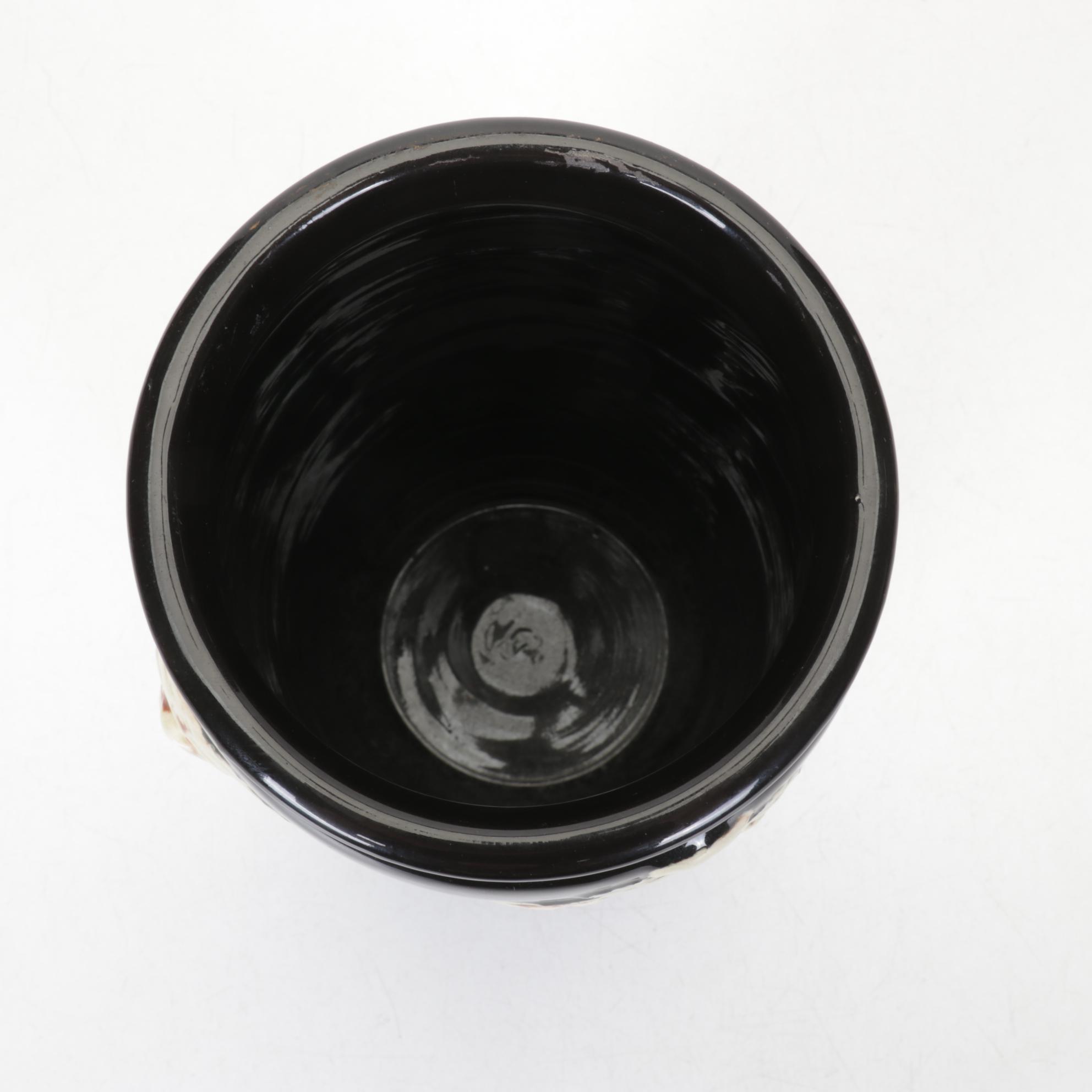 Weller Pottery Black Glazed Vase With Rococo Theme, Mid-20th Century