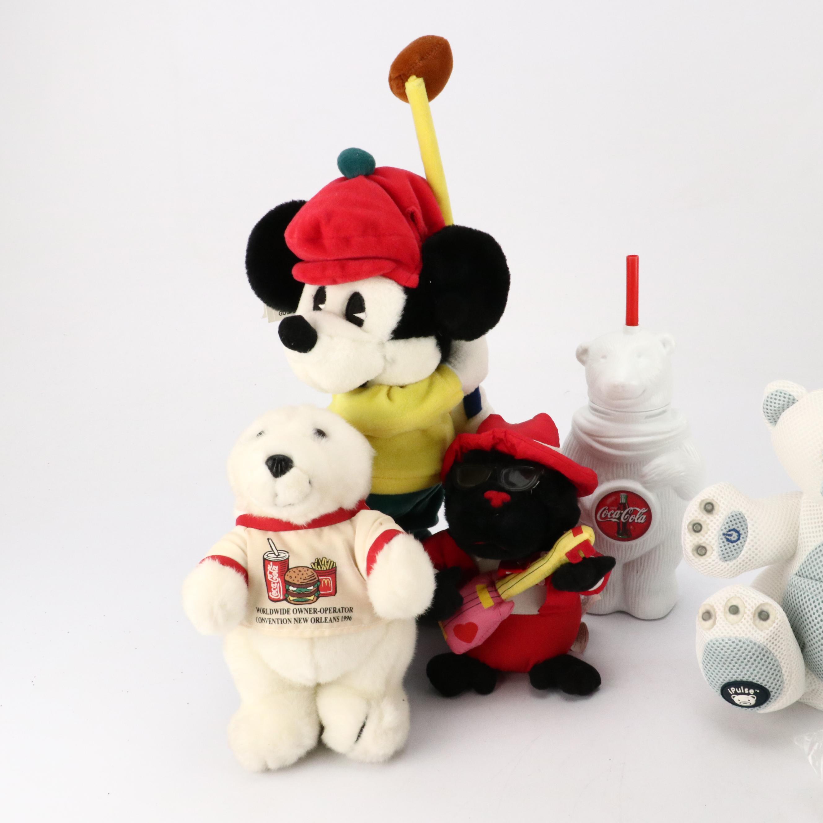 Coca-Cola Polar Bears, The Disney Store Golfer Mickey, and Other Stuffed Animals