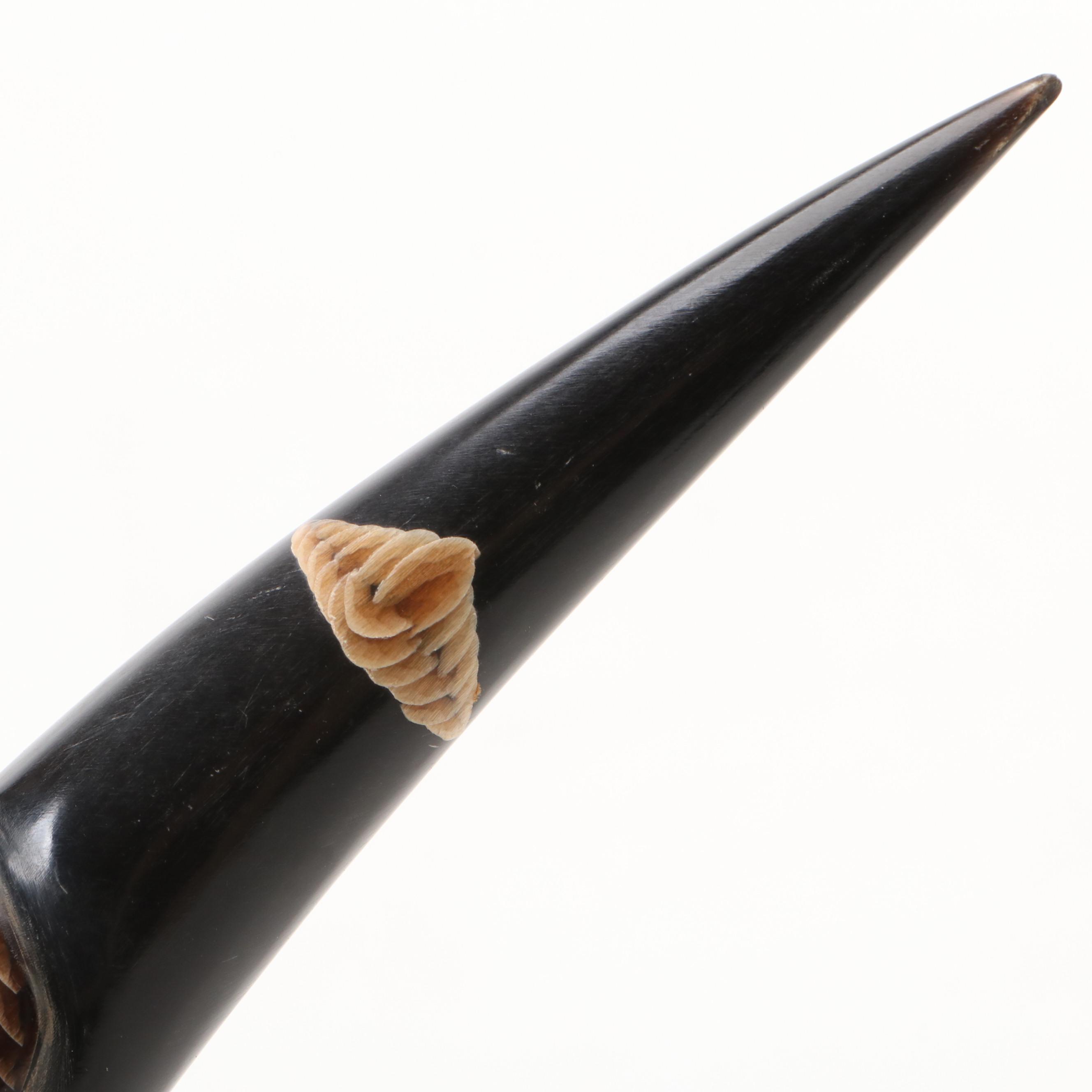 Indian Hand-Carved Buffalo Horn Swooping Eagle with Red Glass Eye