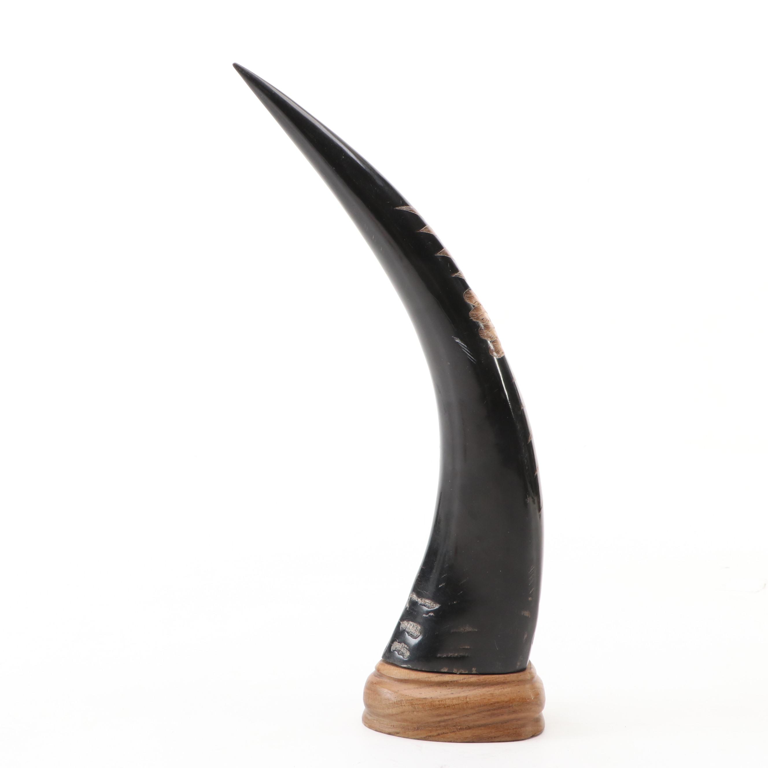 Indian Hand-Carved Buffalo Horn Swooping Eagle with Red Glass Eye