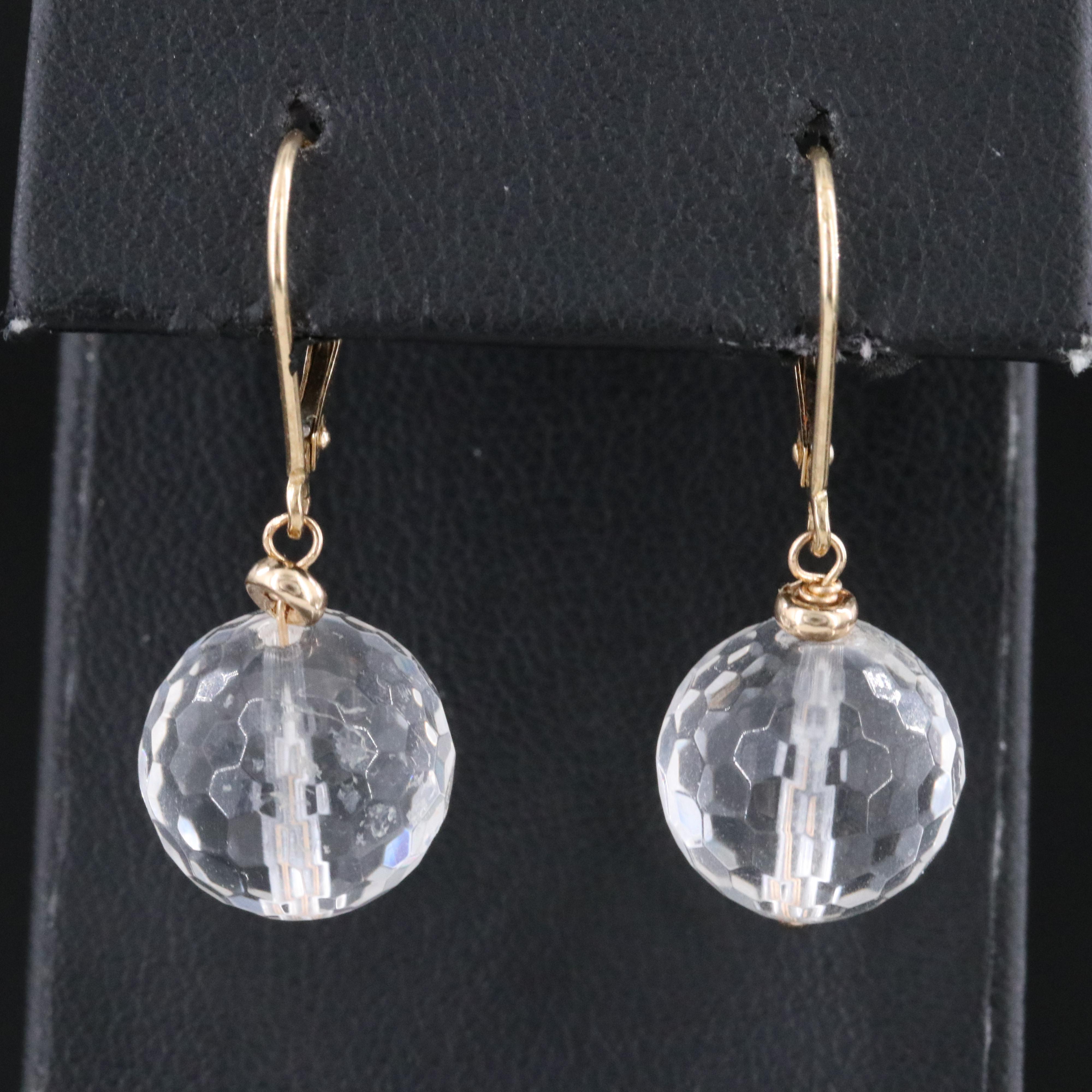 14K Rock Crystal Quartz Earrings and Pendant