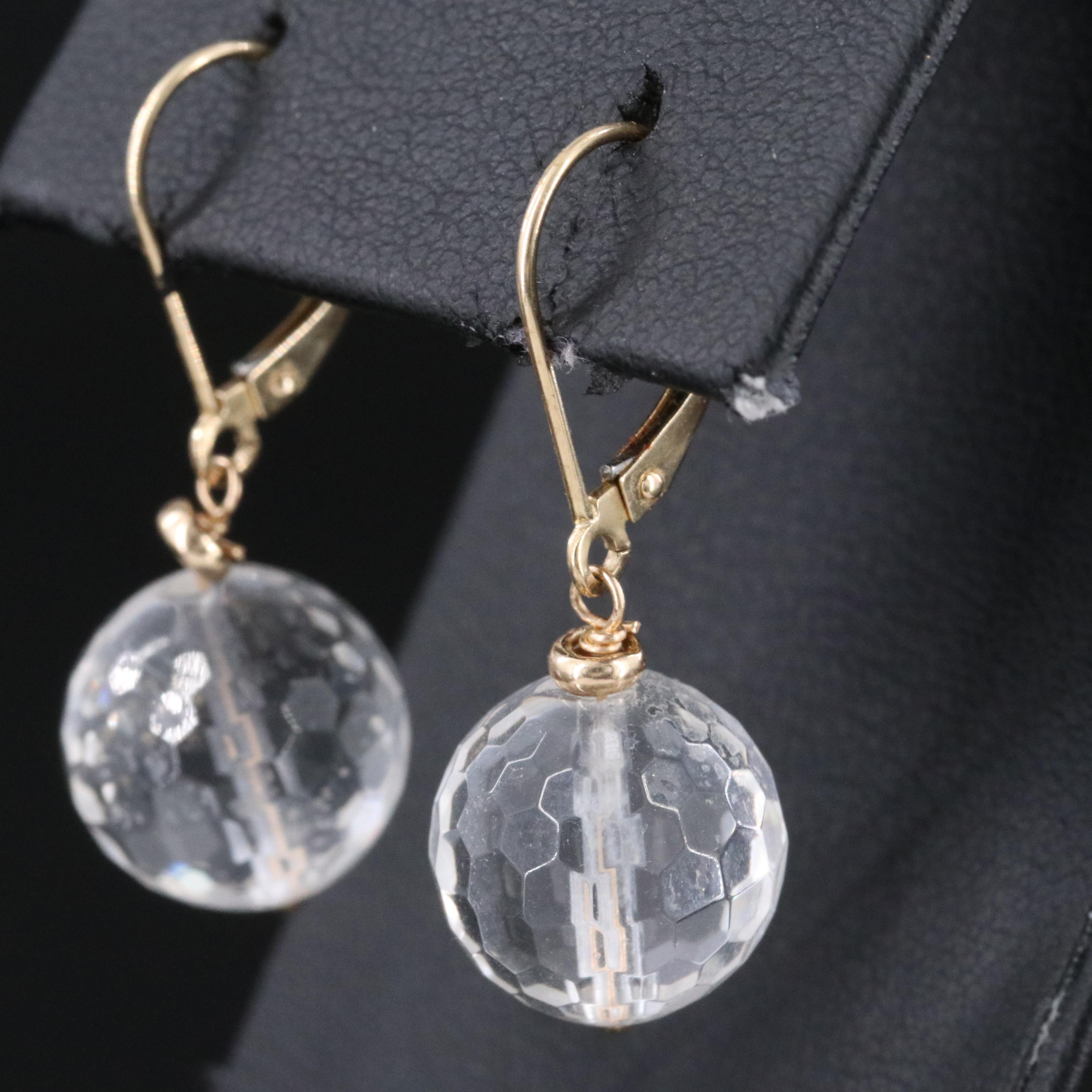 14K Rock Crystal Quartz Earrings and Pendant