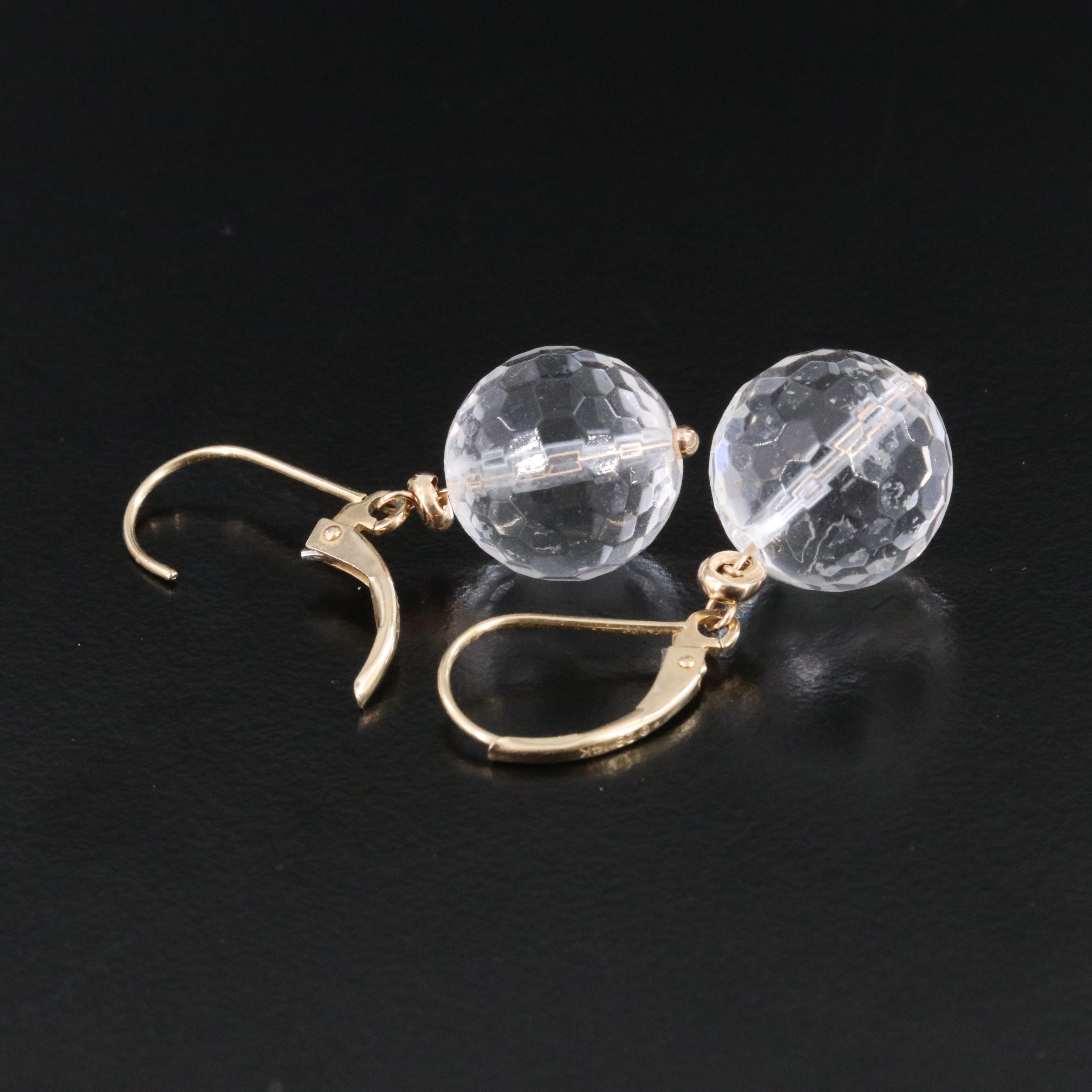 14K Rock Crystal Quartz Earrings and Pendant