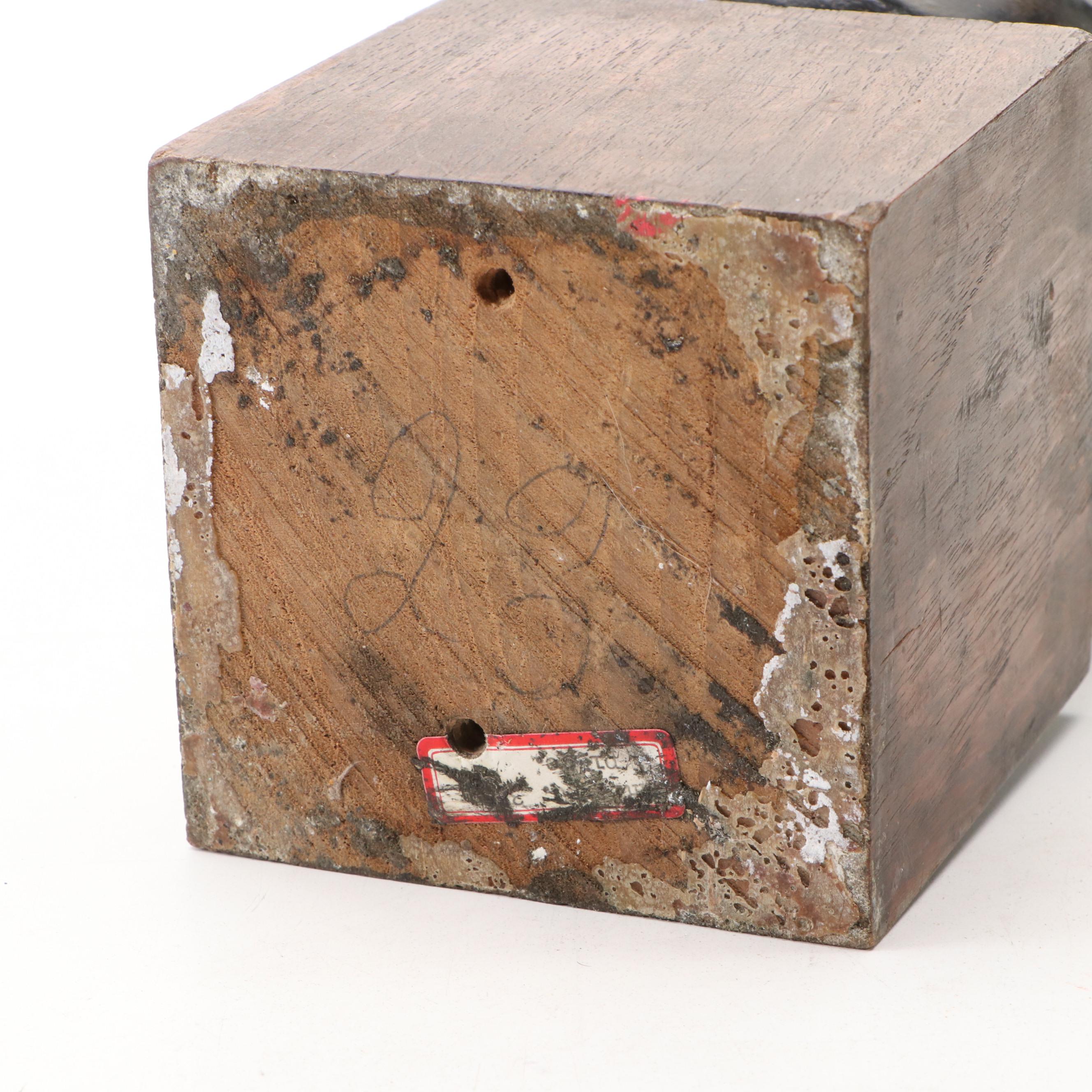 Southeast Asian Style Bronze Buddha Head on Wooden Base