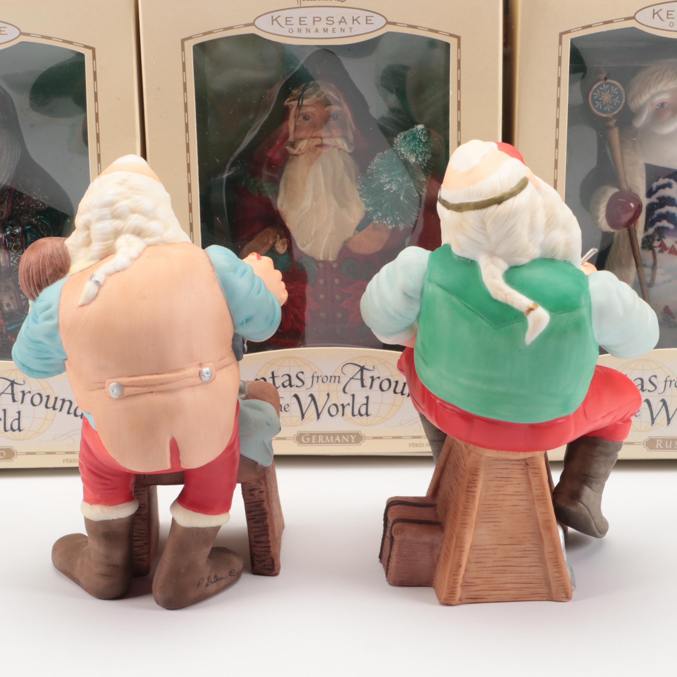 Hallmark "Santas from Around the World" Ornaments with "The Toymaker" Figurines