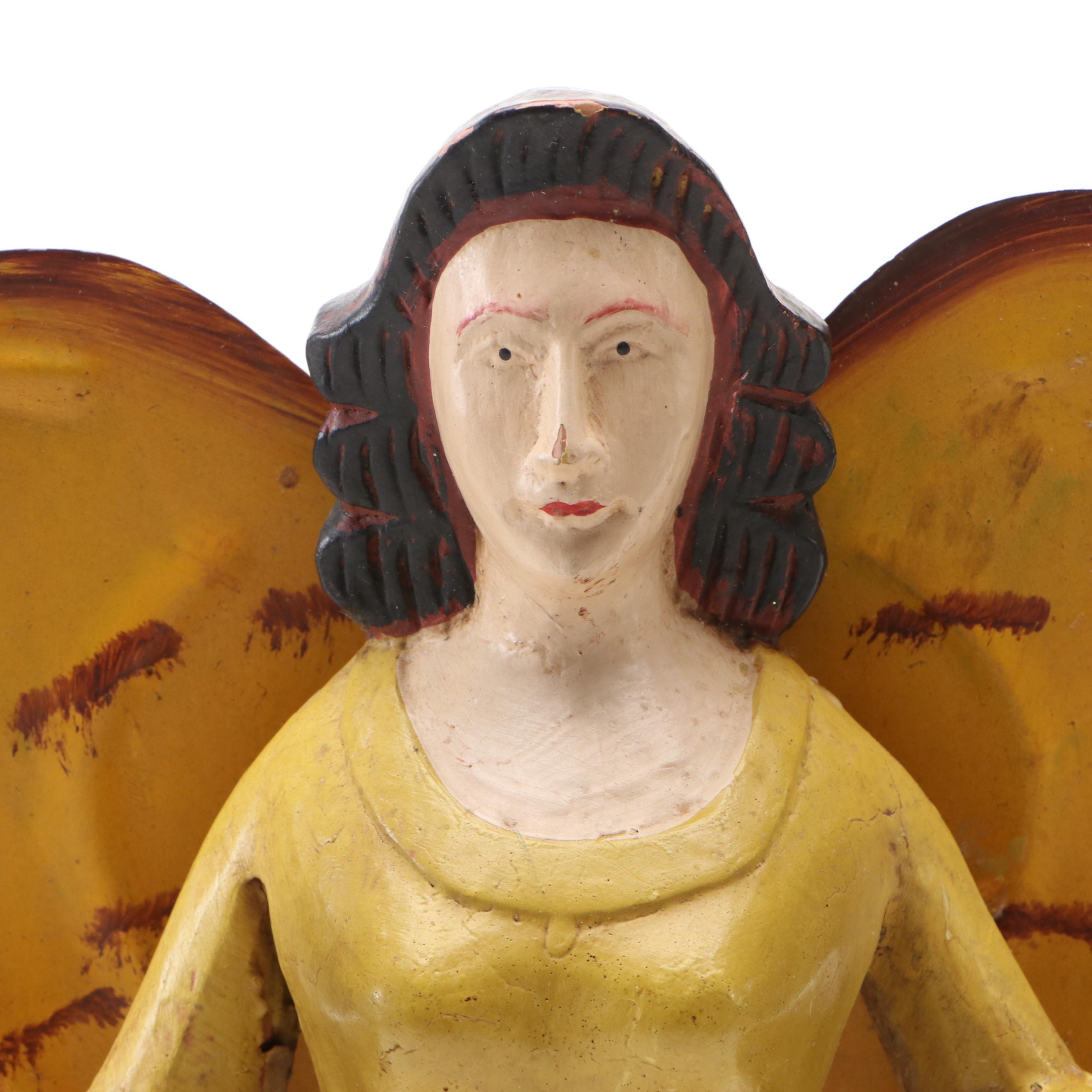 German Folk Art Style Wooden Angel Candle Holder
