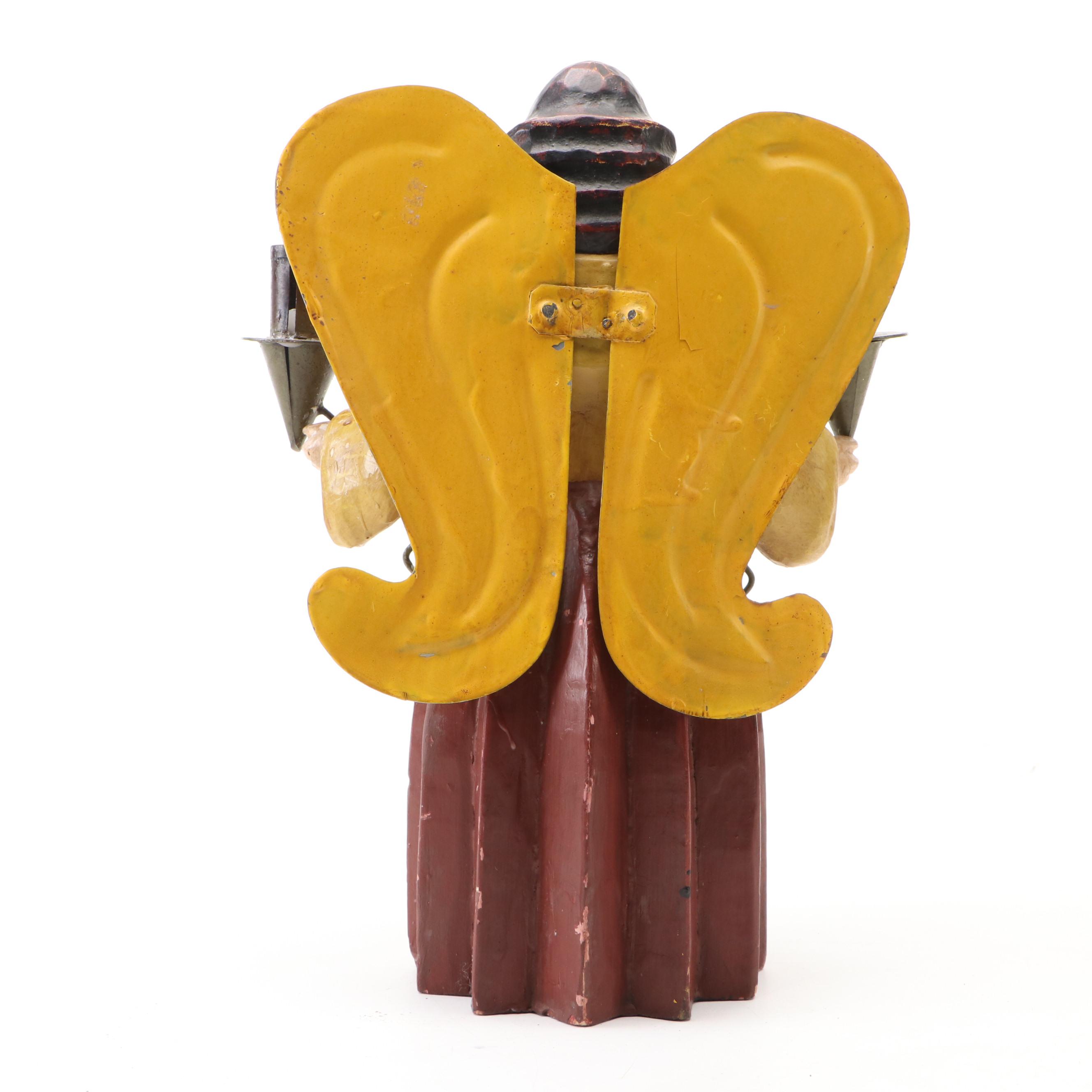 German Folk Art Style Wooden Angel Candle Holder