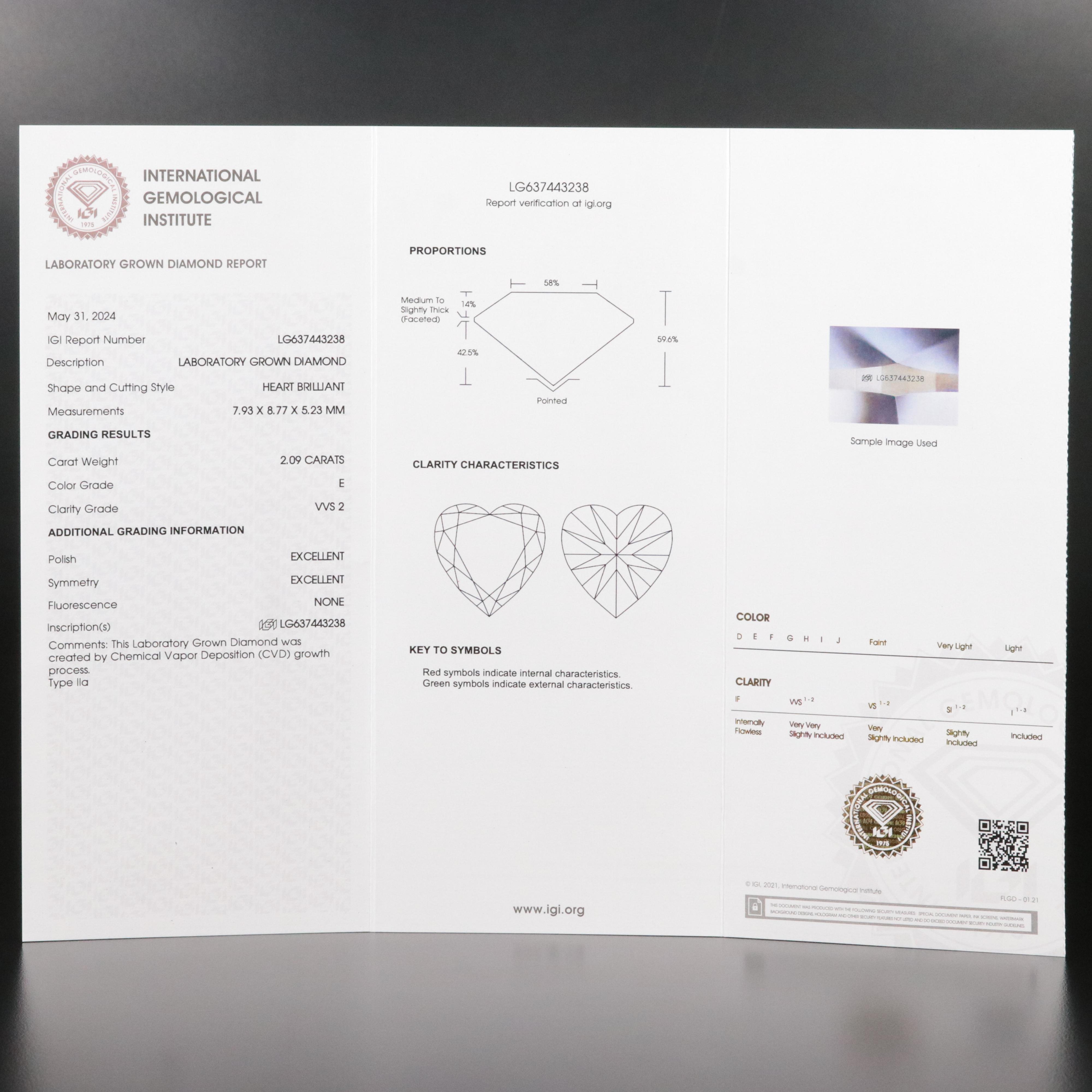 Platinum 4.18 CTW Lab Grown Diamond Heart Stud Earrings with IGI Reports