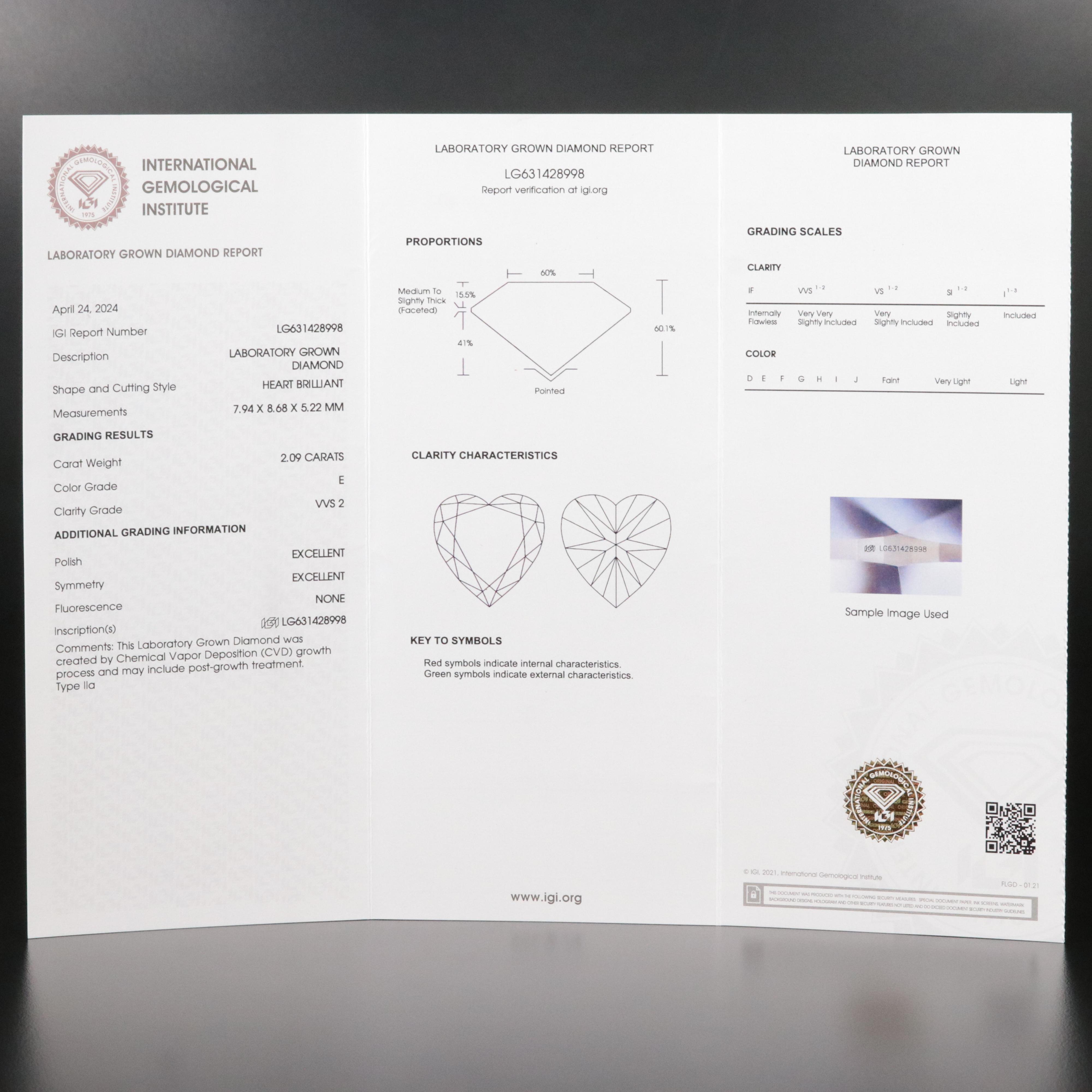 Platinum 4.18 CTW Lab Grown Diamond Heart Stud Earrings with IGI Reports