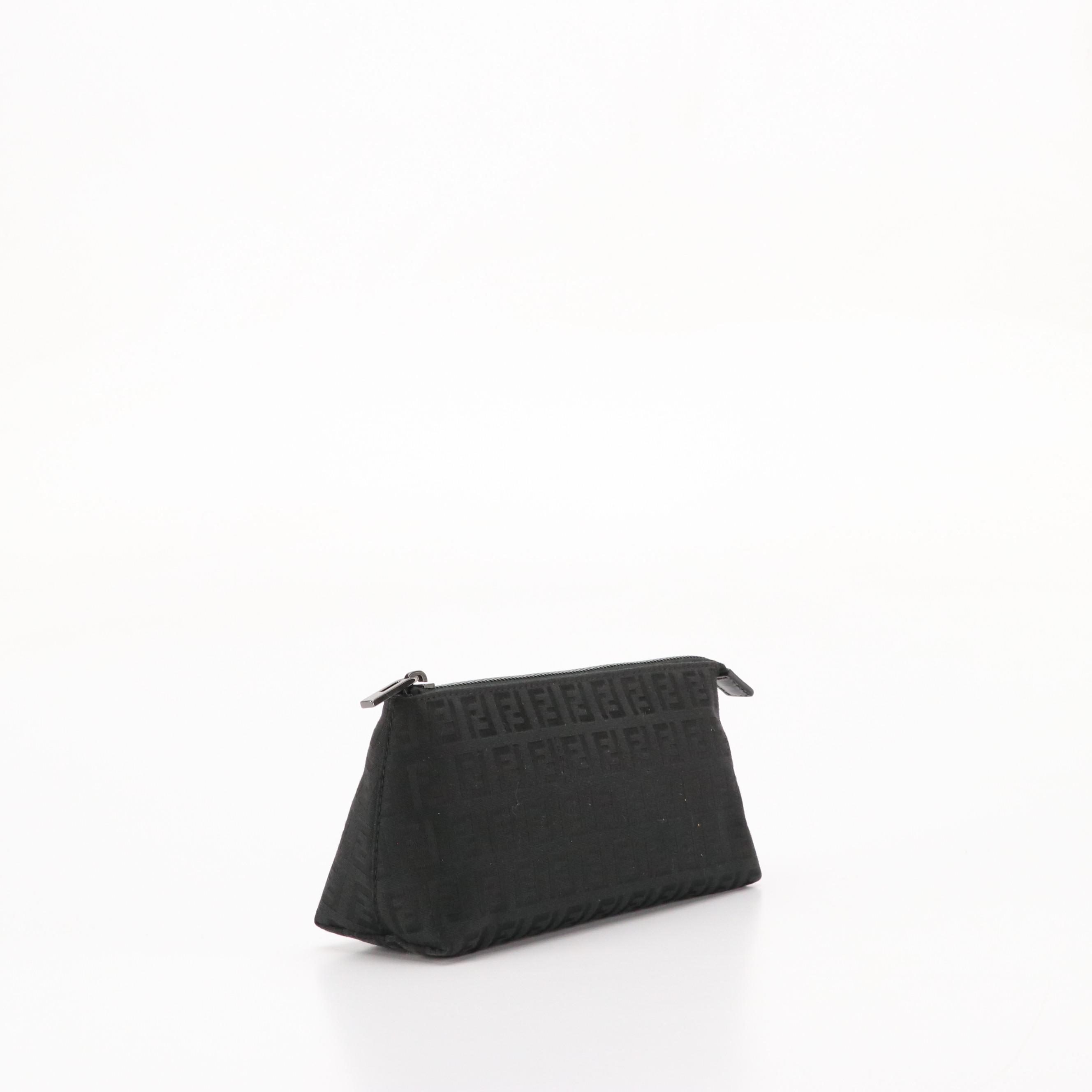Fendi Black Zucchino Jacquard Canvas Cosmetic Zip Pouch with Box