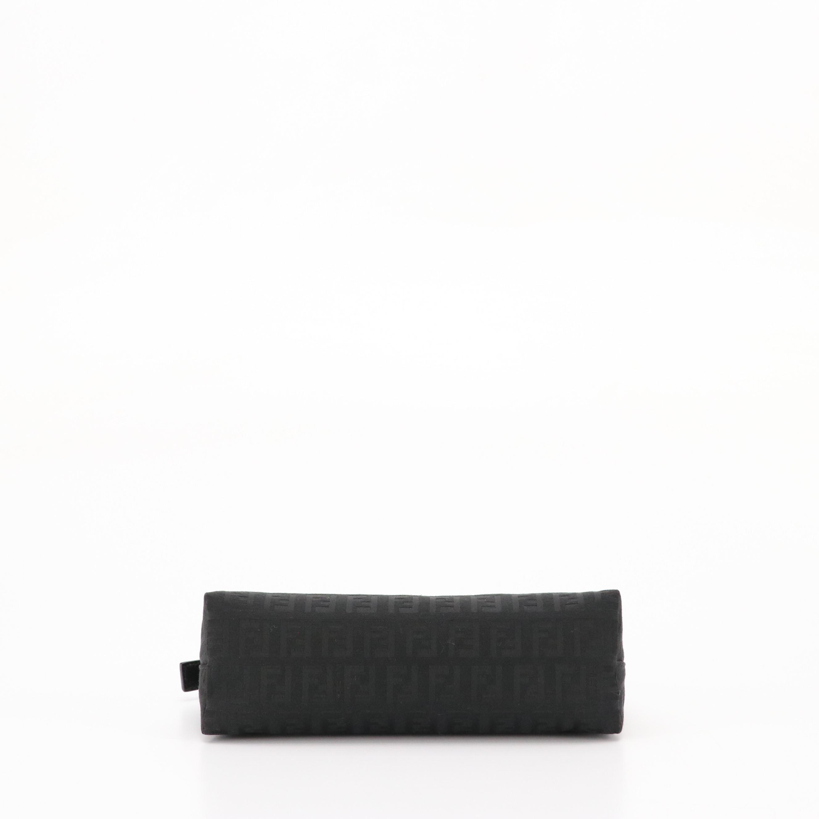 Fendi Black Zucchino Jacquard Canvas Cosmetic Zip Pouch with Box