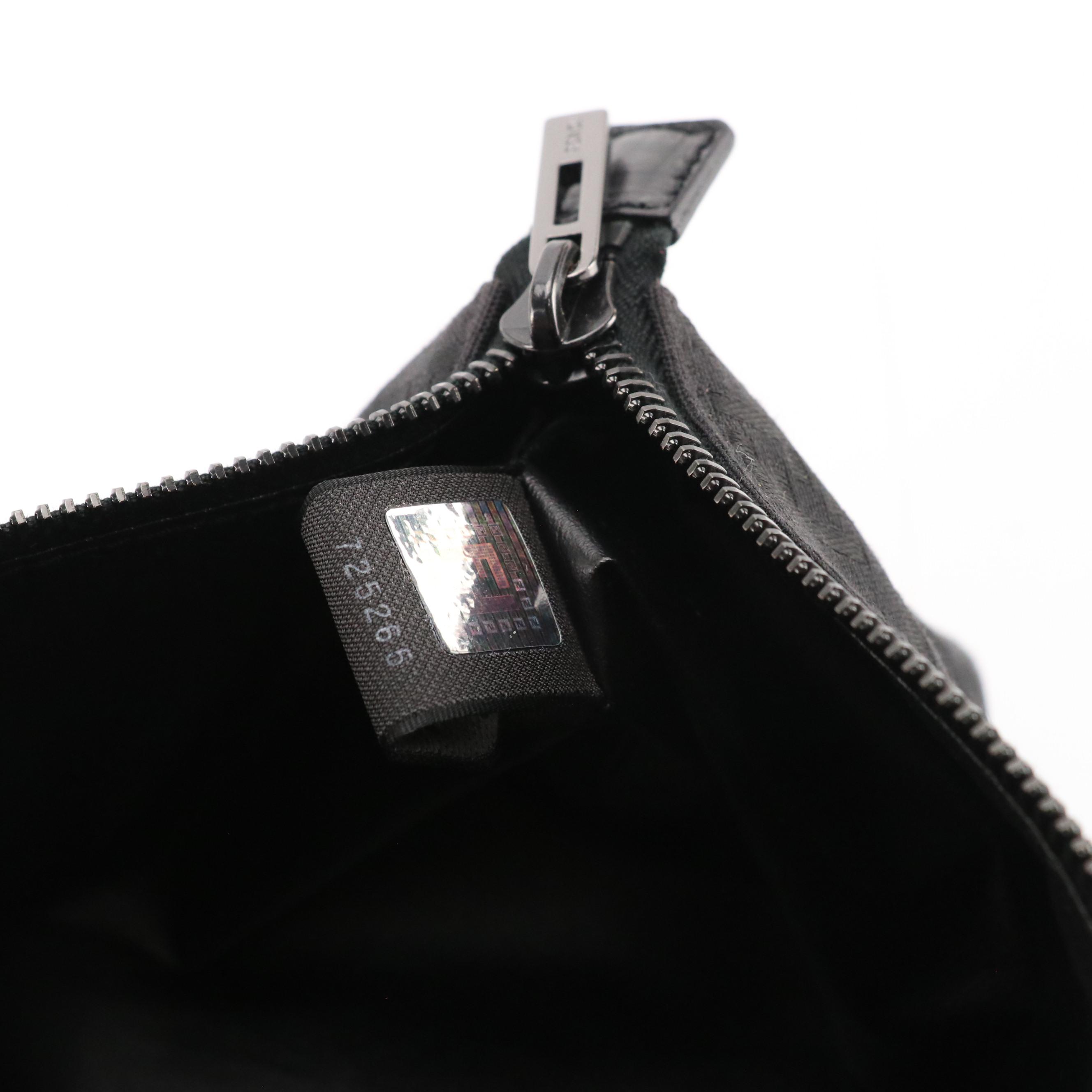 Fendi Black Zucchino Jacquard Canvas Cosmetic Zip Pouch with Box