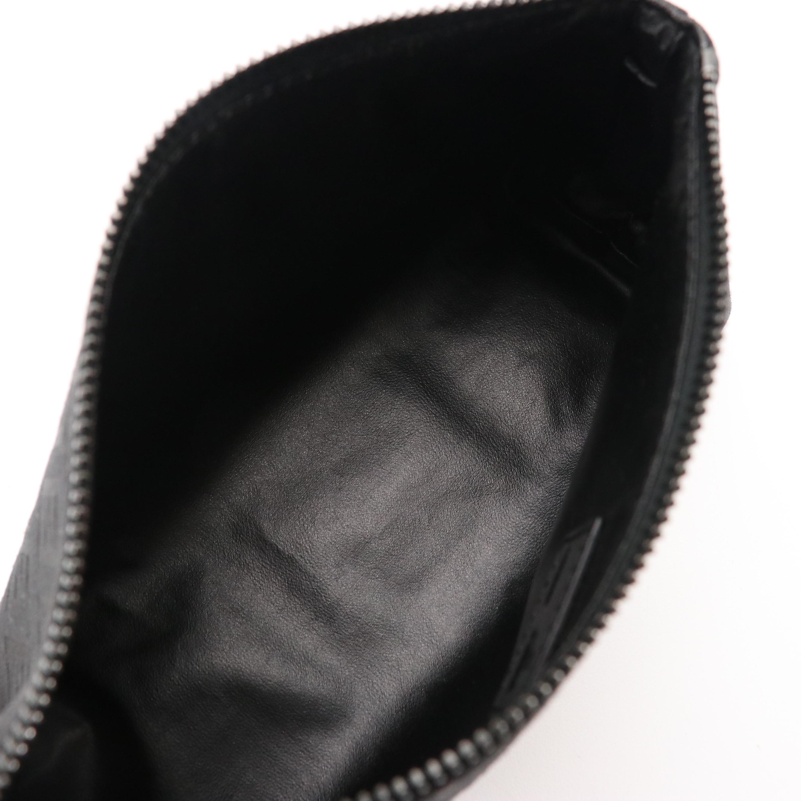 Fendi Black Zucchino Jacquard Canvas Cosmetic Zip Pouch with Box