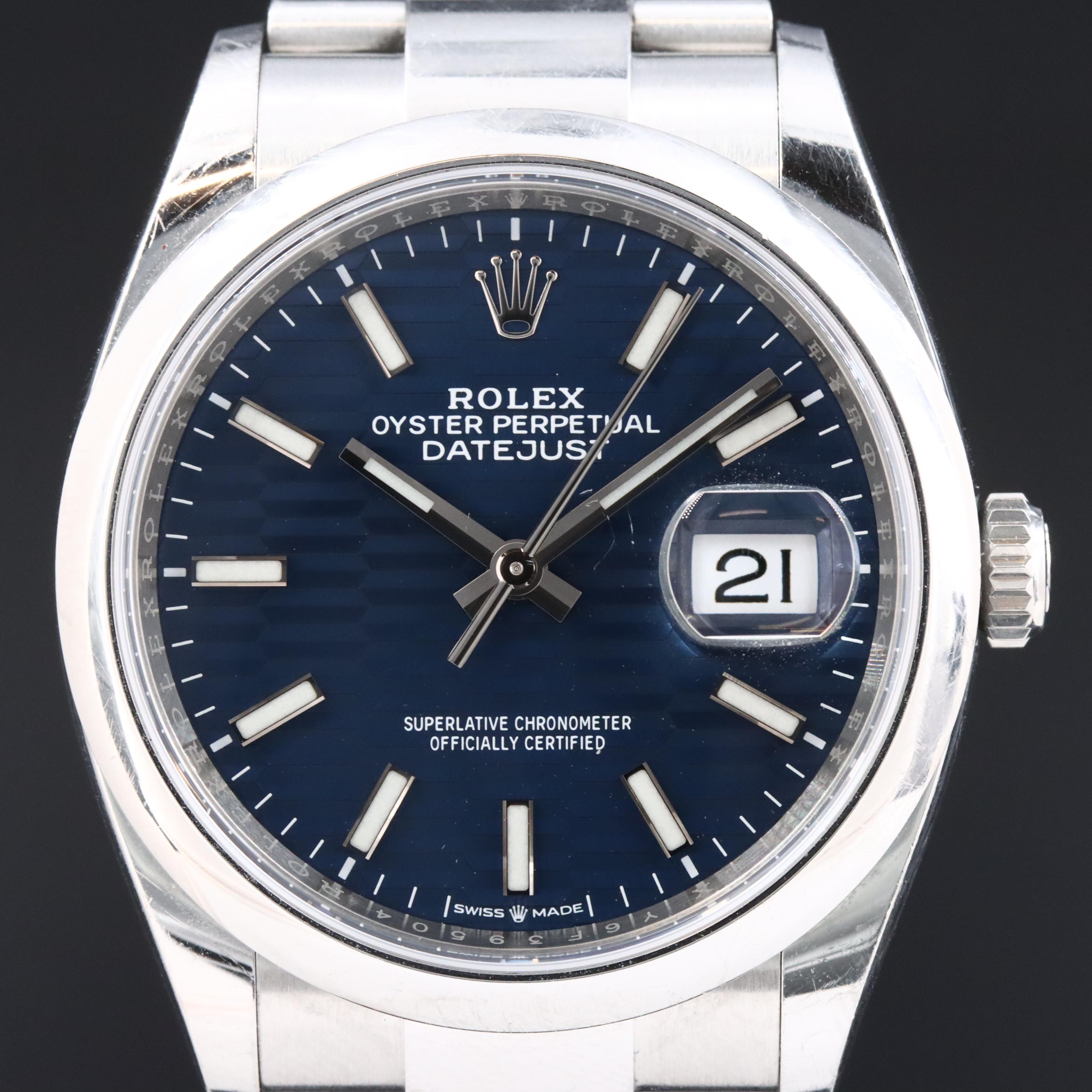 Rolex Datejust 126200 Blue Fluted Motif Dial Steel Watch