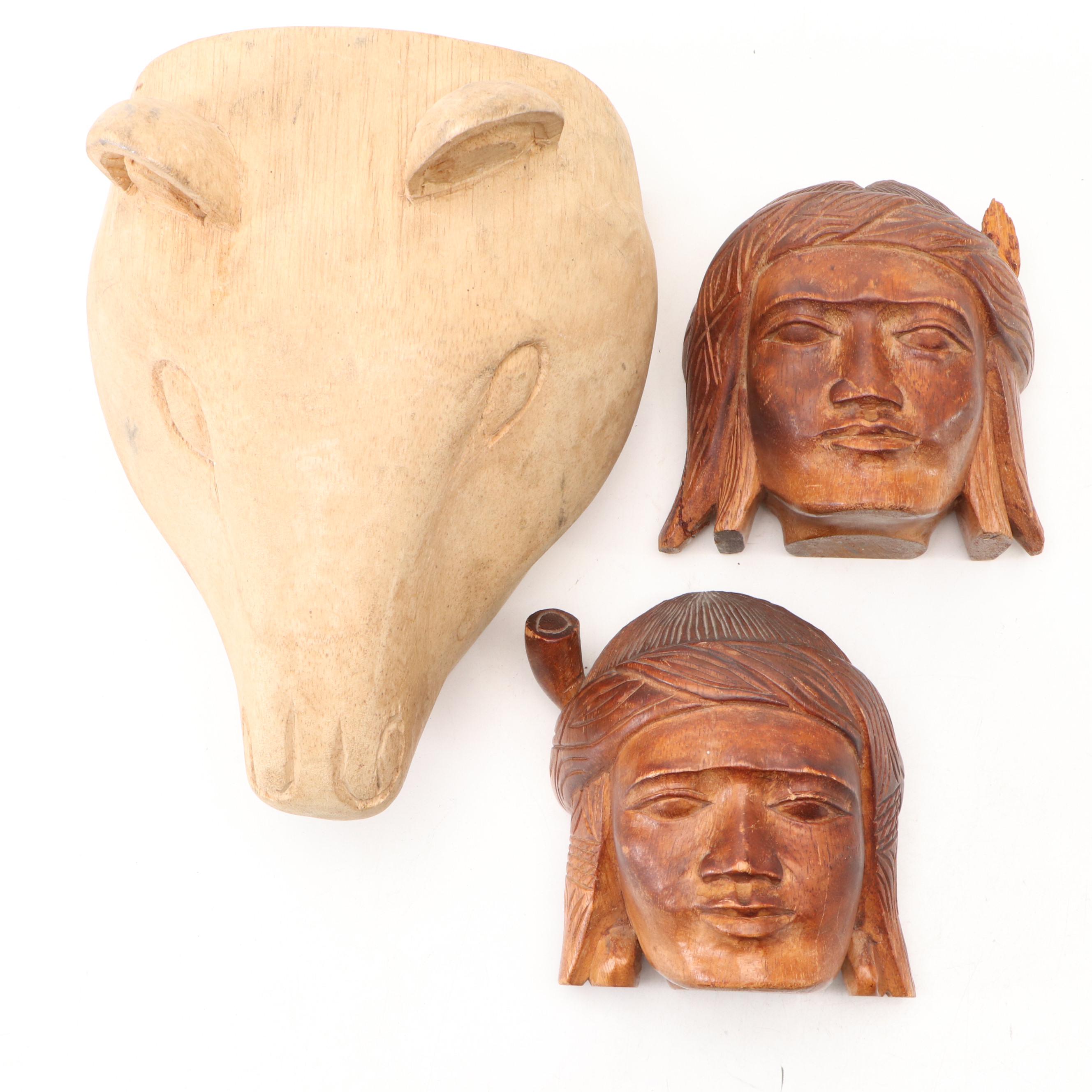 Luis Marcus Animal Mask with Other South American Style Carved Busts