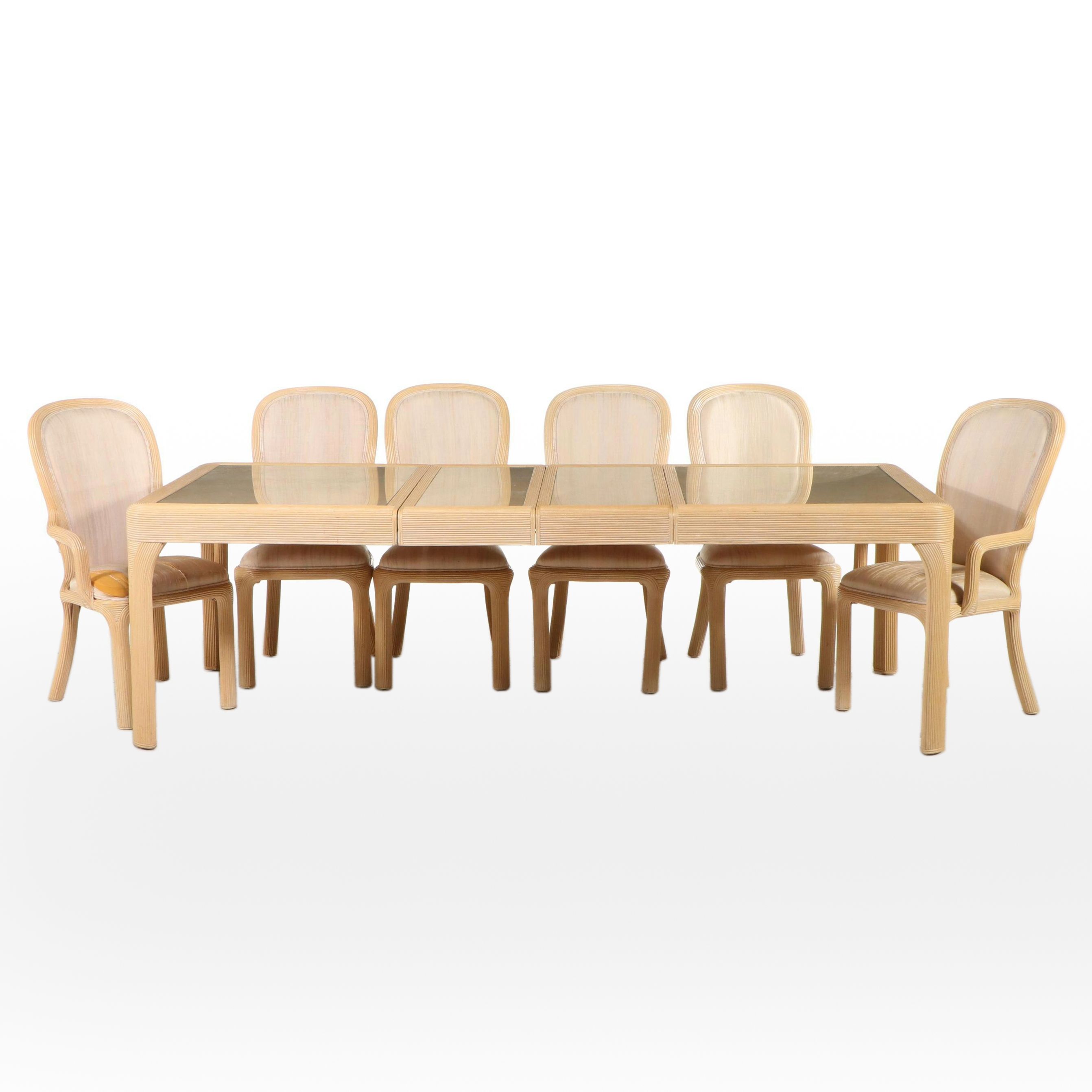 Seven Piece Stanley Furniture Wicker and Glass Dining Set